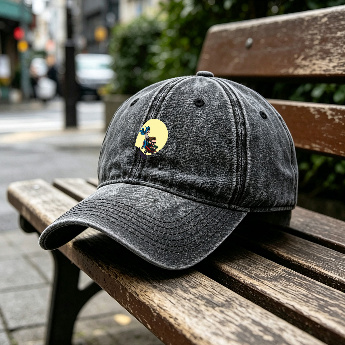 Batman and Robin in a Red Wagon - Washed Denim - Baseball Cap
