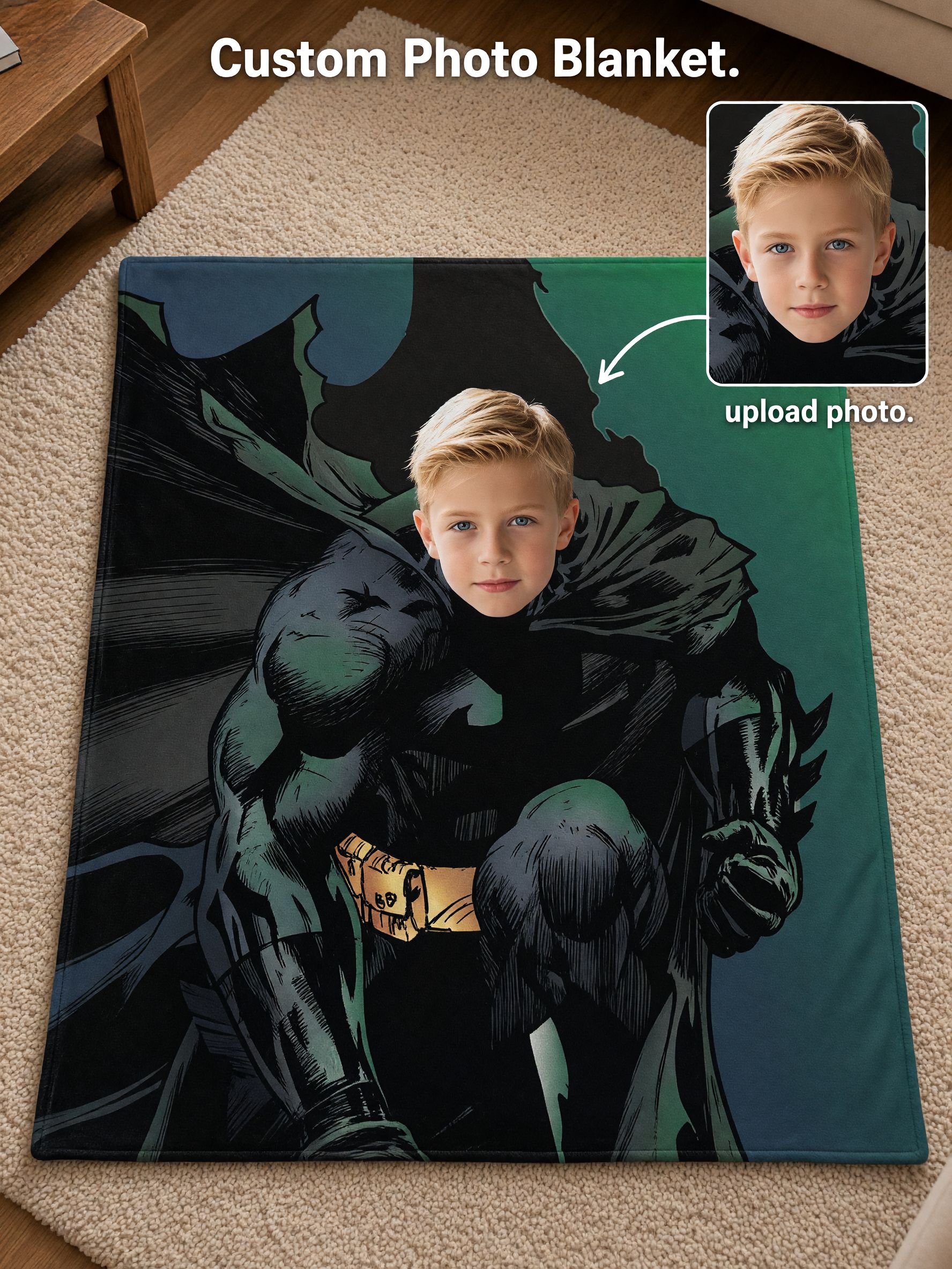 Custom Photo Face Superhero Flannel Blanket Ultra Soft Anti Pilling Fleece Throw Warm Skin Friendly Personalized Gift