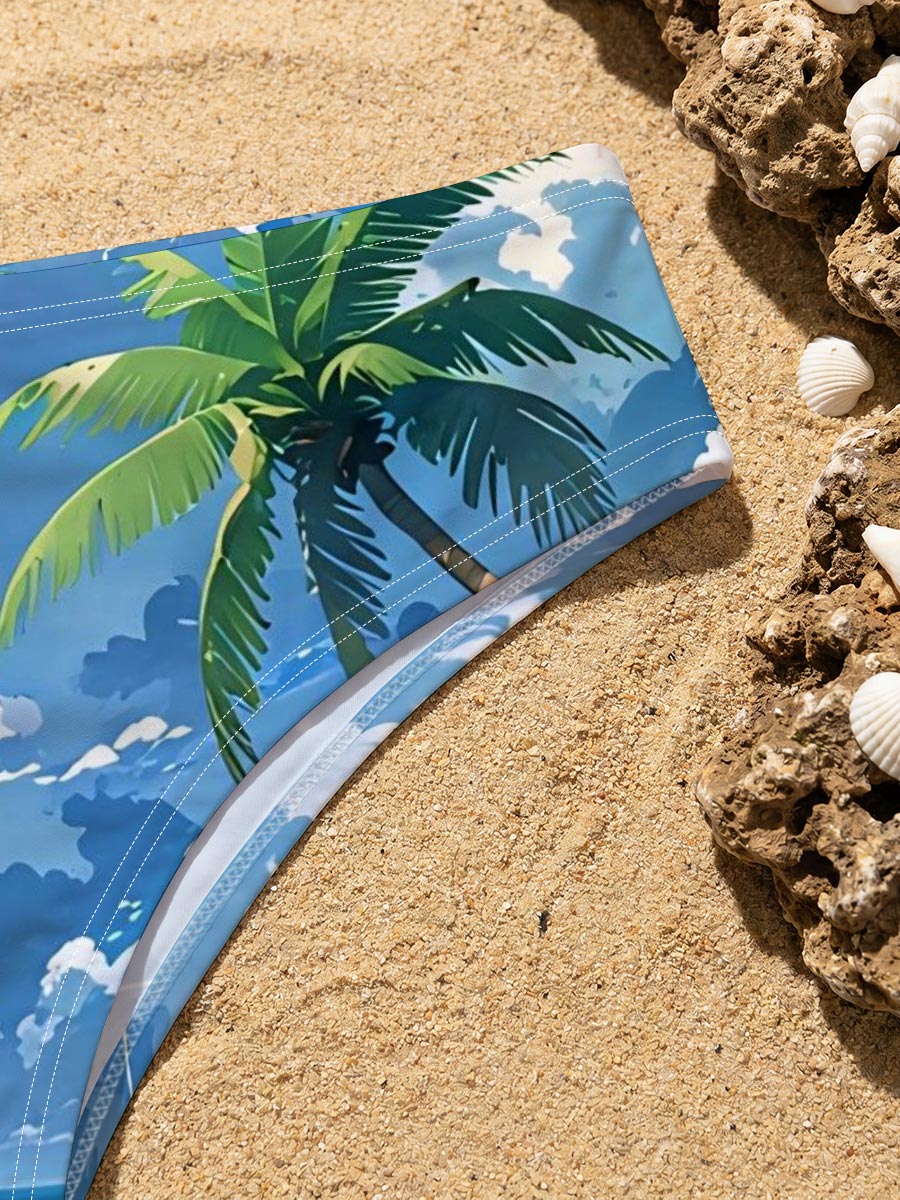 Tropical Beach with Palm Trees and Blue Sky -  Men's swim trunks