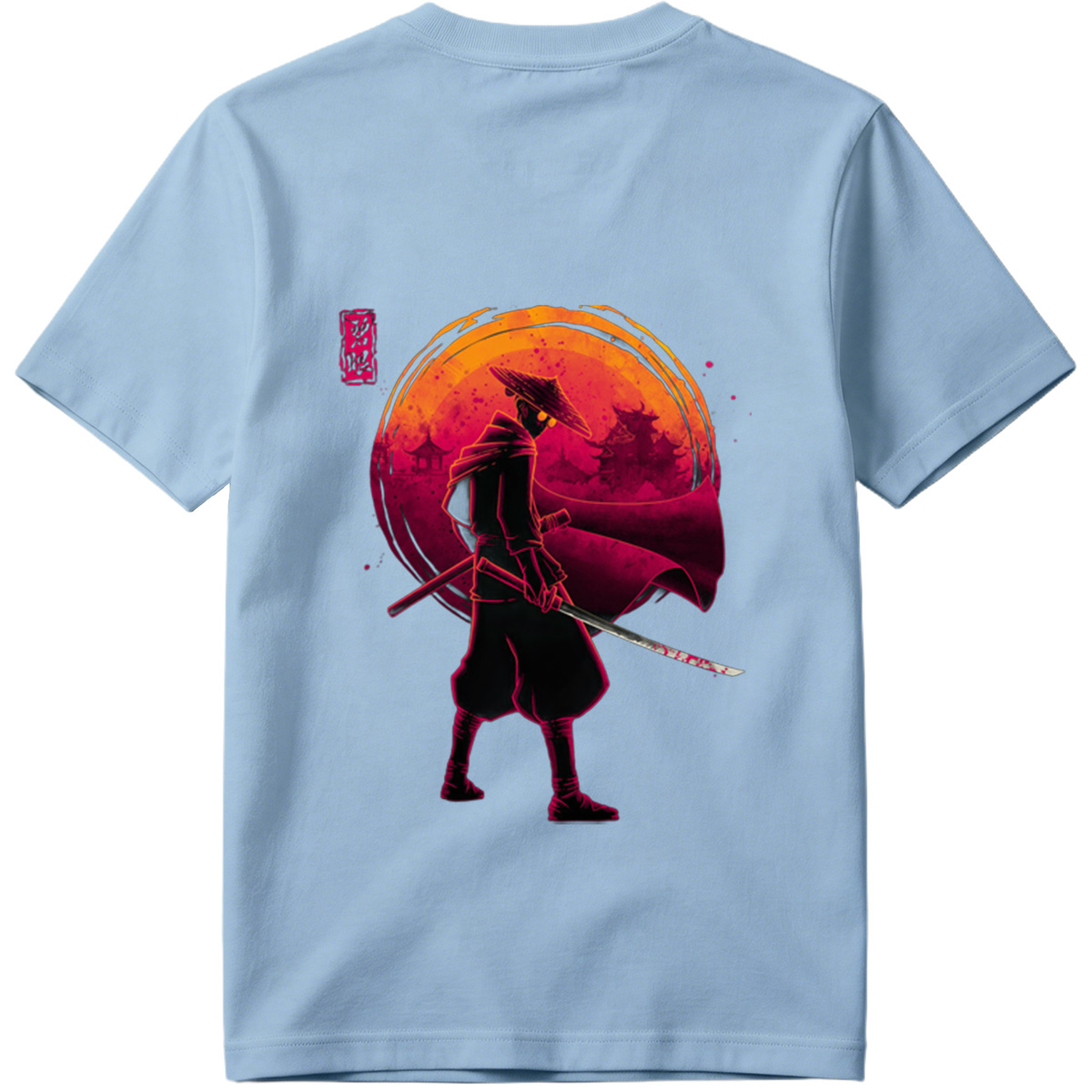 Samurai Warrior with Bloodied Sword Against Crimson Moon - Tee
