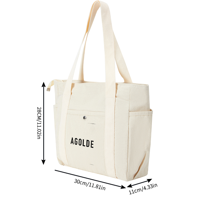 Multi Pocket Bag Cream White AGOLDE Logo Print Lightweight Everyday Tote for Women and Men, Perfect for Daily Commute, Shopping, Travel, Outdoor Activities and Urban Lifestyle