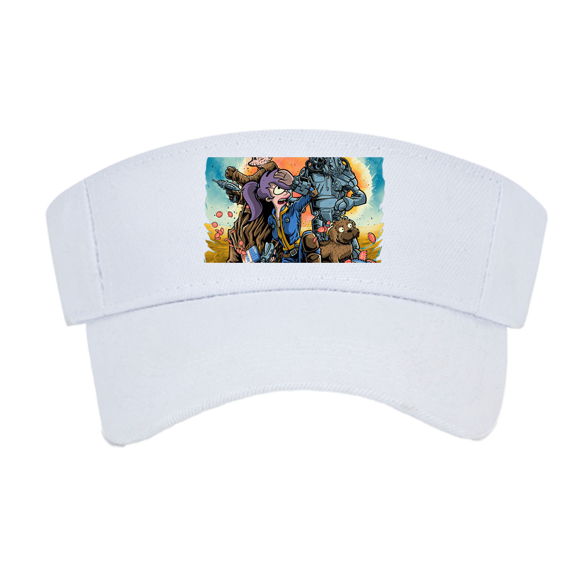 Fallout Characters: Vault Dweller, Robo-Soldier, Dogmeat, and Cowboy in Post-Apocalyptic Scene -  Visor cap