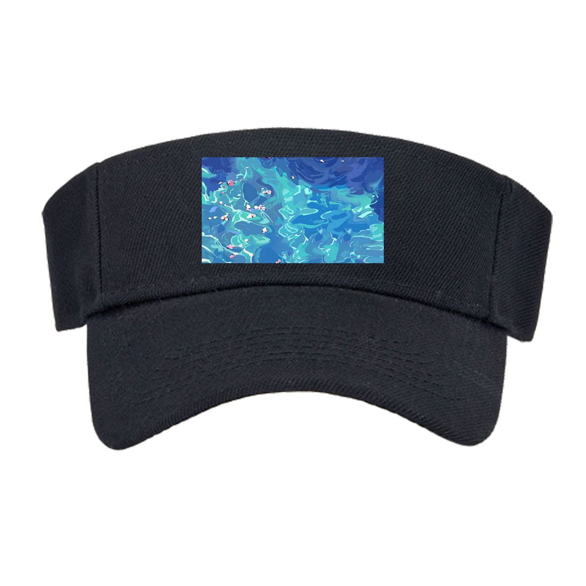 Ducks floating on a vibrant blue pond with scattered petals -  Visor cap