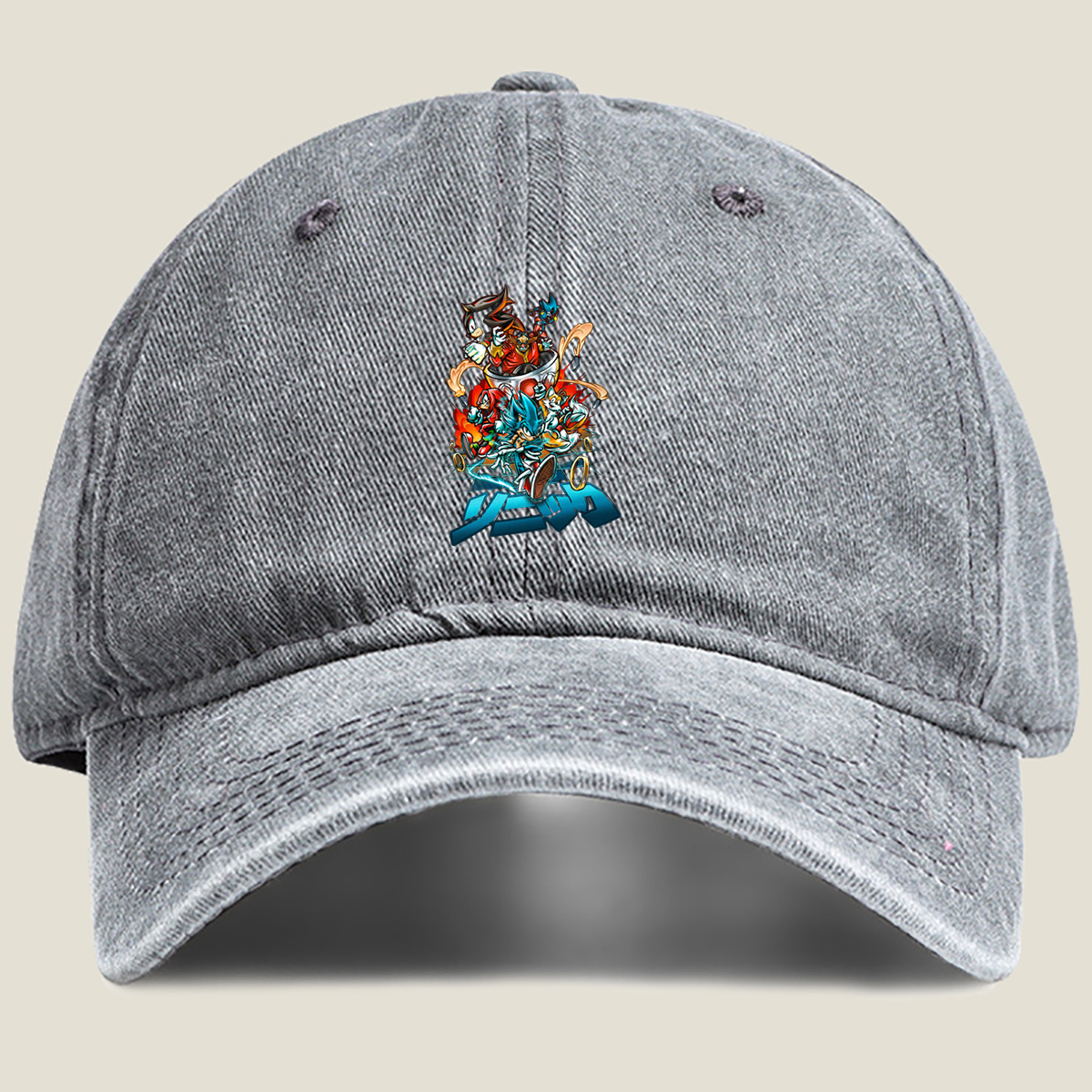 Sonic the Hedgehog: Sonic, Shadow, Knuckles, Tails, and Silver in Action - Washed Denim - Baseball Cap