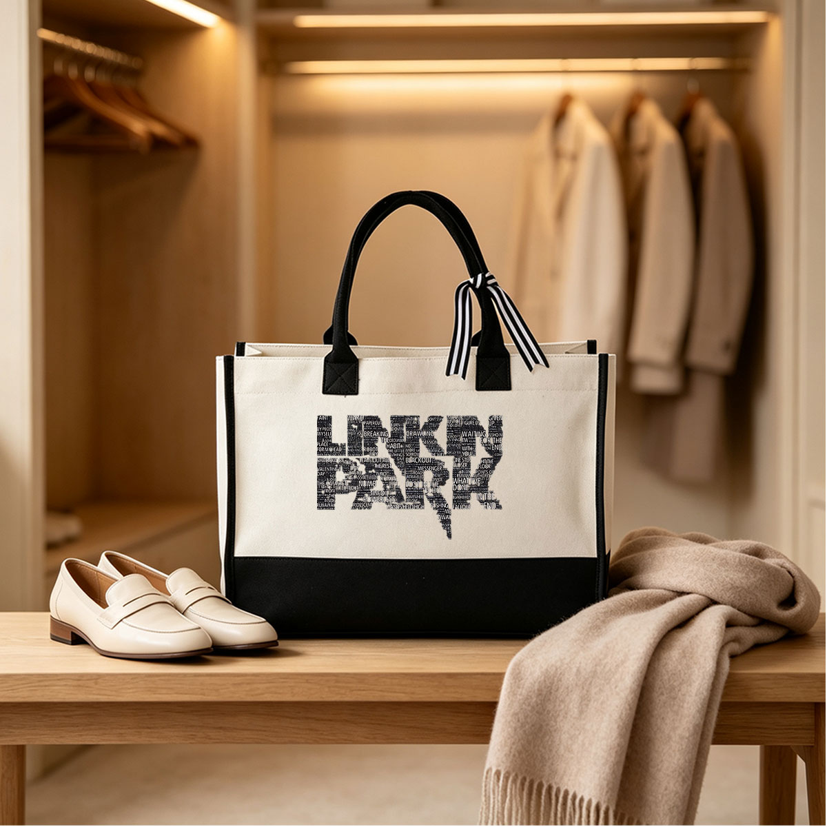 Linkin Park Song Titles Word Cloud - Canvas patchwork gift tote bag