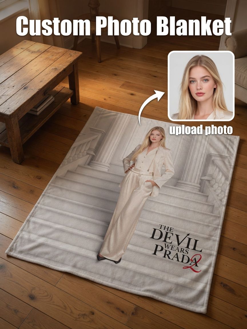 Personalized Photo Blanket Custom Chic Portrait Flannel Throw, Ultra Soft Anti-Pilling Fleece Cozy Home Gift