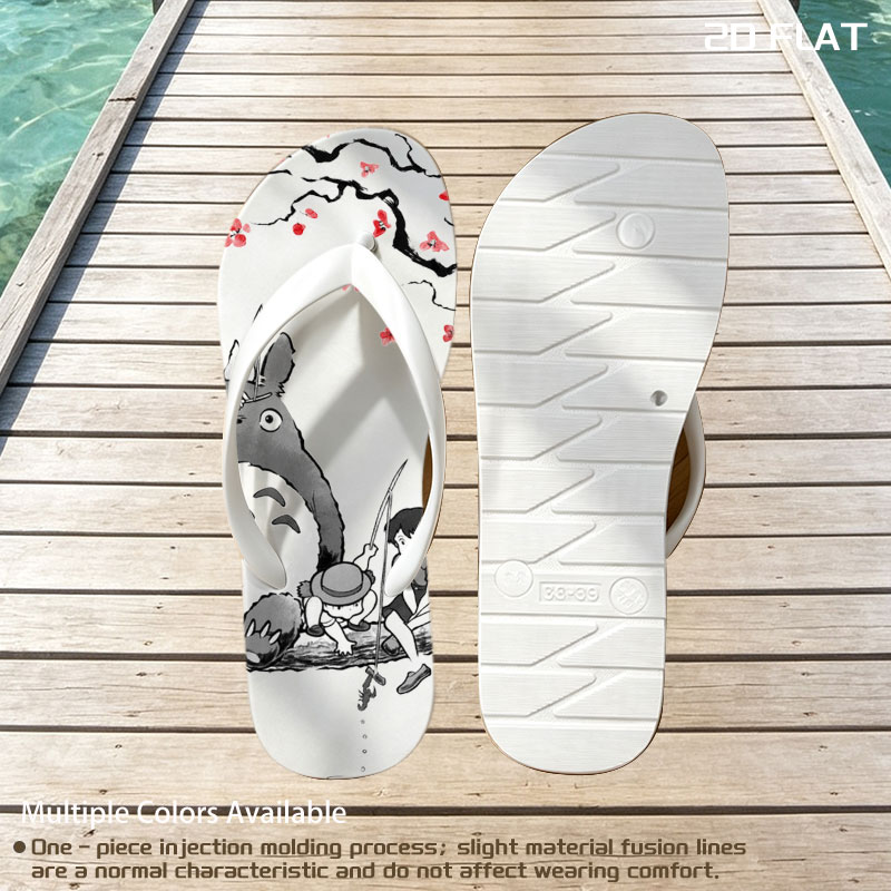 Totoro, Mei, and Satsuki Fishing Under Cherry Blossoms -  flip-flops
