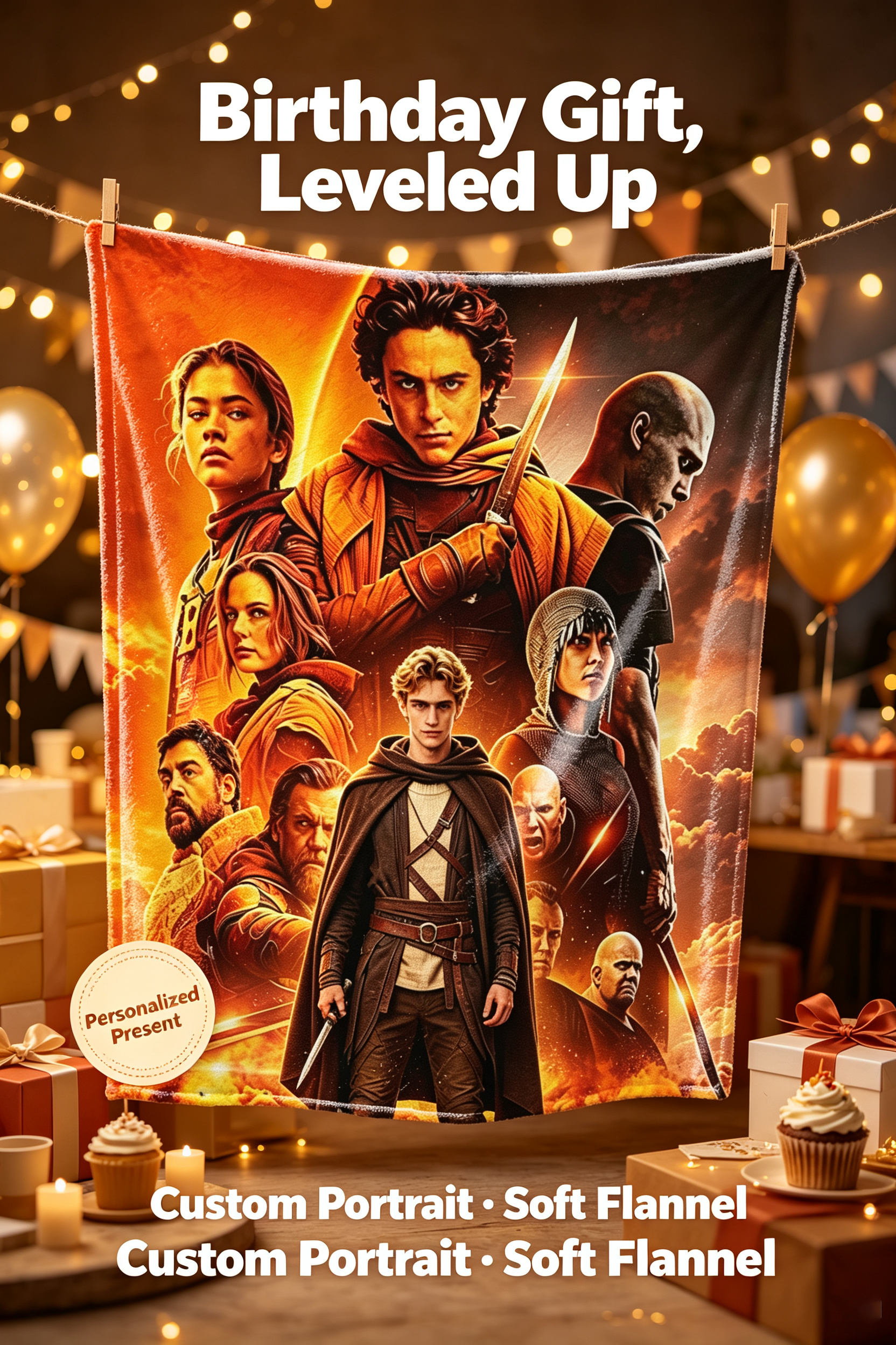 Custom Face Blanket Dune Movie Characters Flannel Blanket Cozy Home Decor Gift for Fans and Collectors