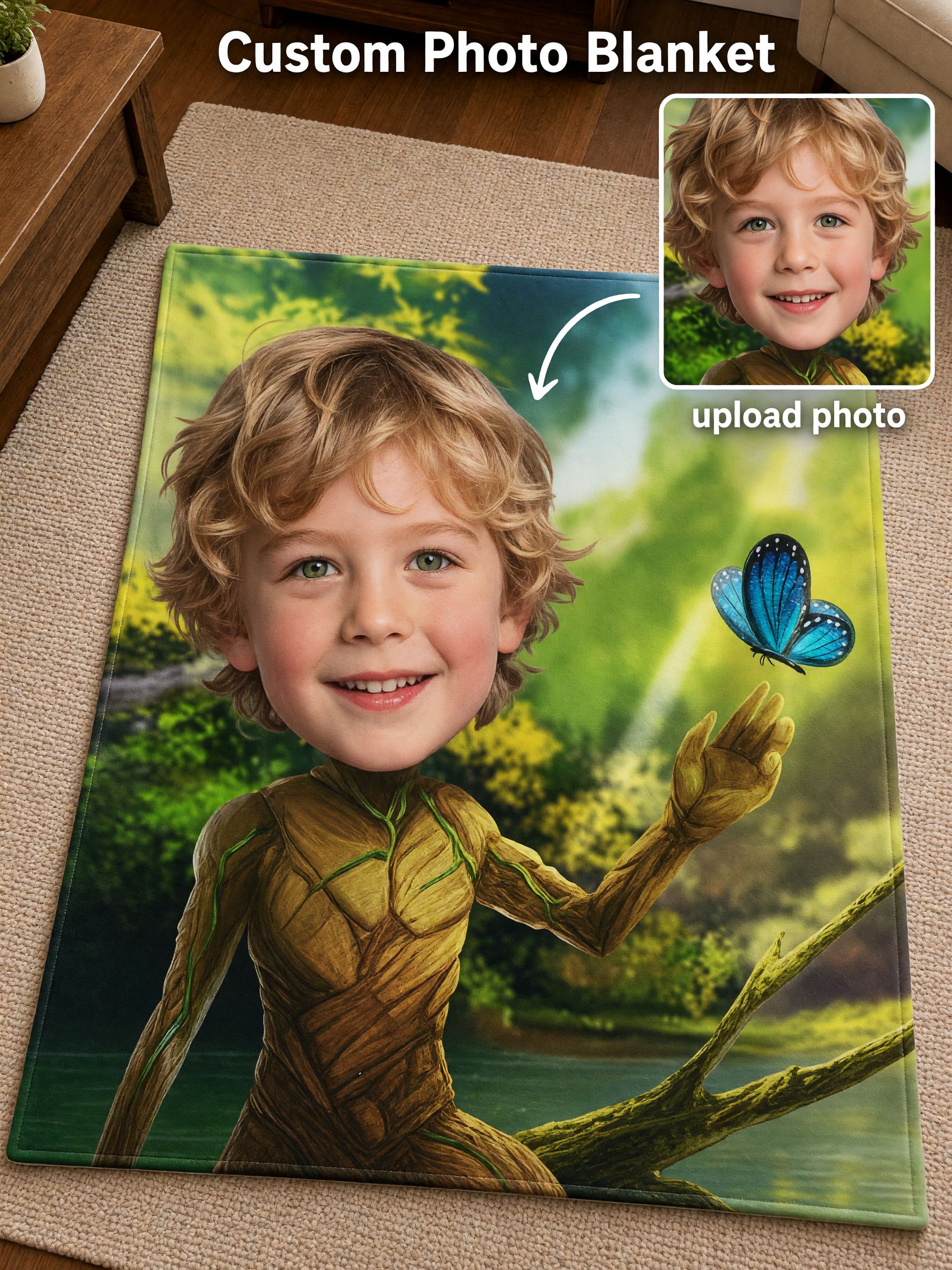 Custom Face Photo Blanket Personalized Forest Fantasy Flannel Throw Ultra Soft Bed Couch Wrap Ideal Personalized Gift