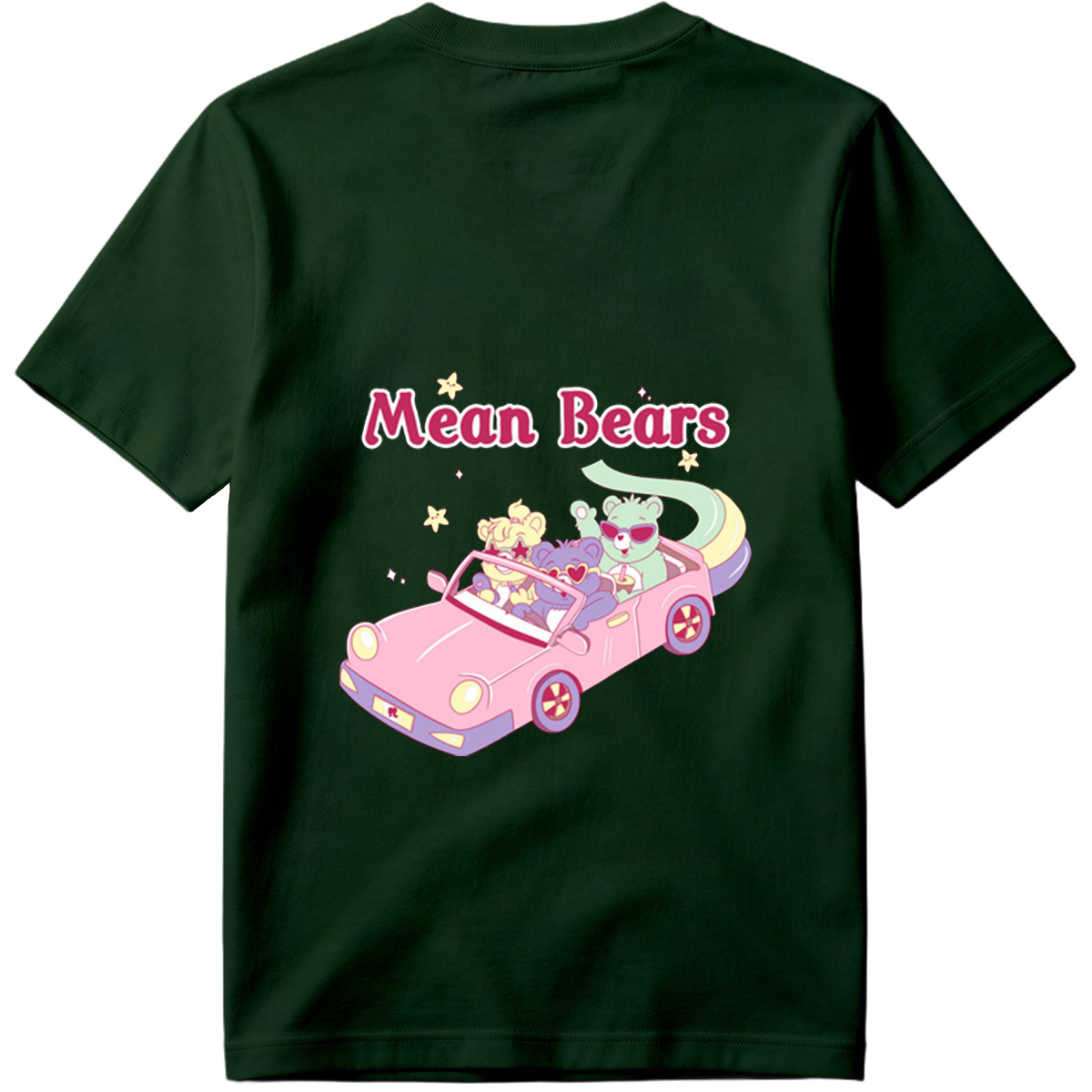 Mean Bears in a Pink Car with Three Cute Characters - Tee