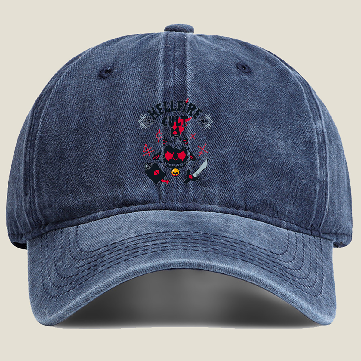Hellfire Cult: Cat Demon & Dark Rituals - Washed Denim - Baseball Cap