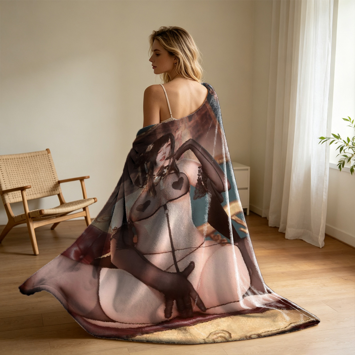 Nude Brunette on Sofa - Blanket