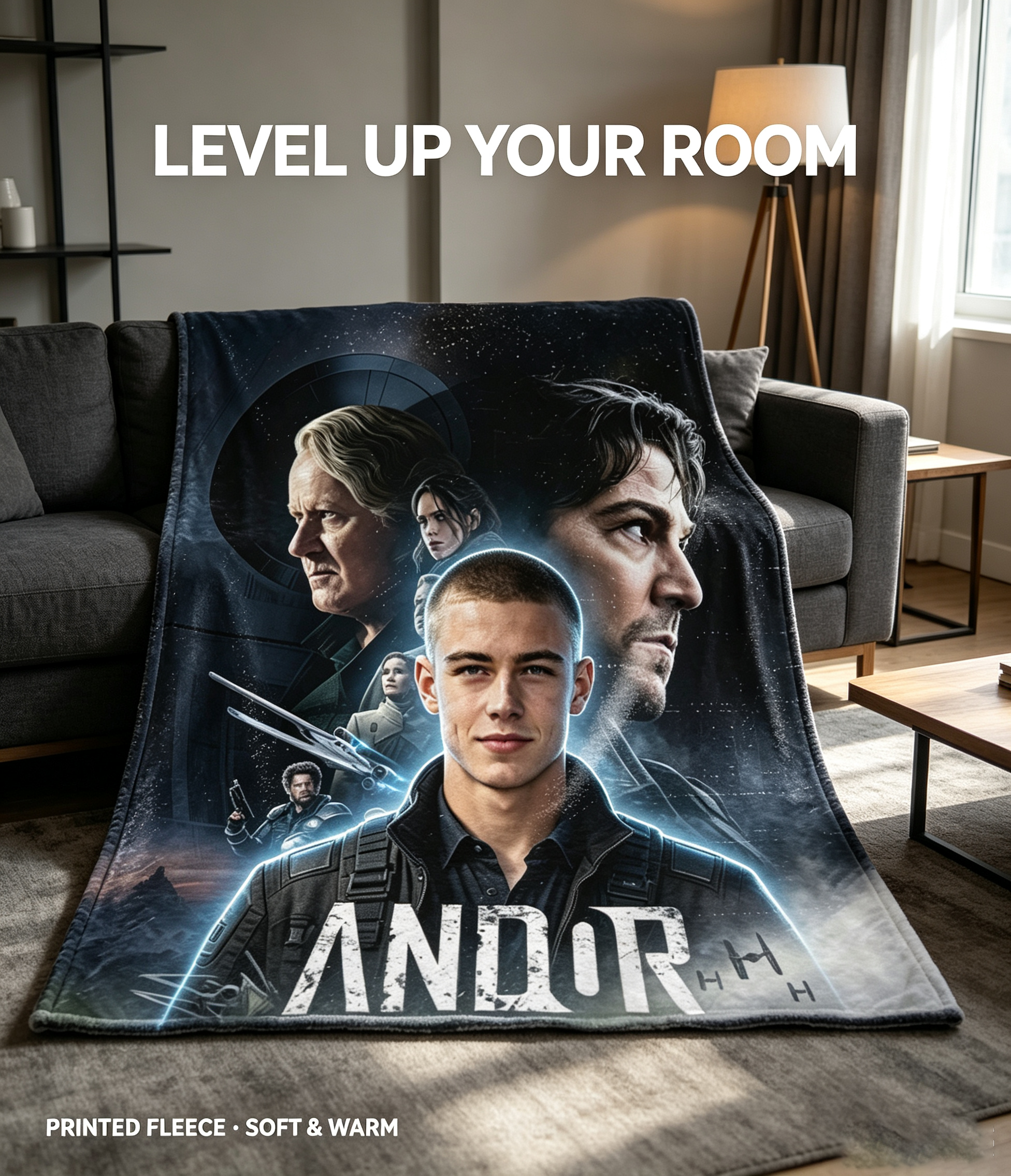 Custom Face Blanket Andor Star Wars Series Flannel Blanket for Fans and Collectors – Perfect Gift or Giveaway for Movie Enthusiasts