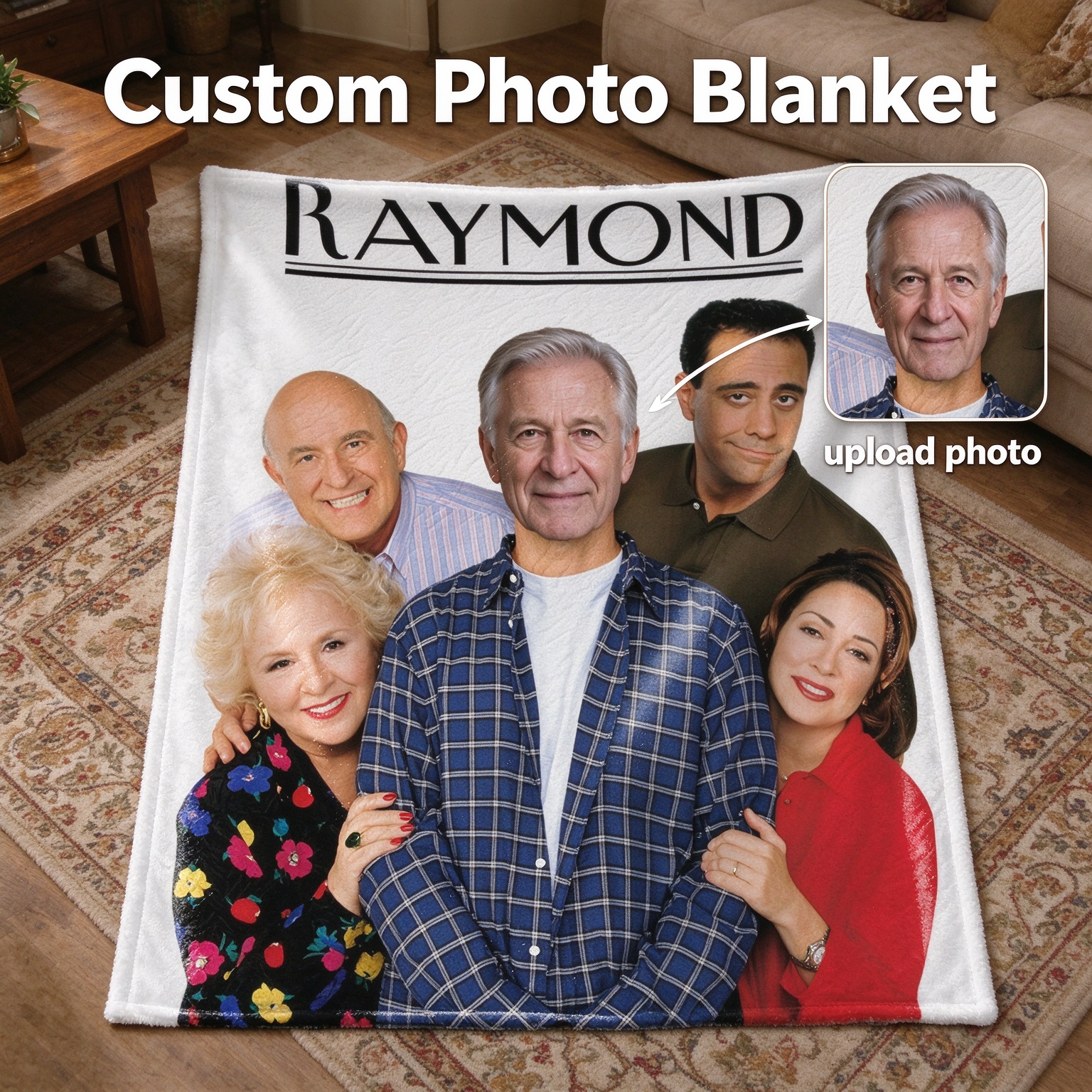 Custom Face Photo Flannel Blanket, Personalized Novelty TV Cast Throw Fleece, Warm Cozy Keepsake Gift for Bed and Couch