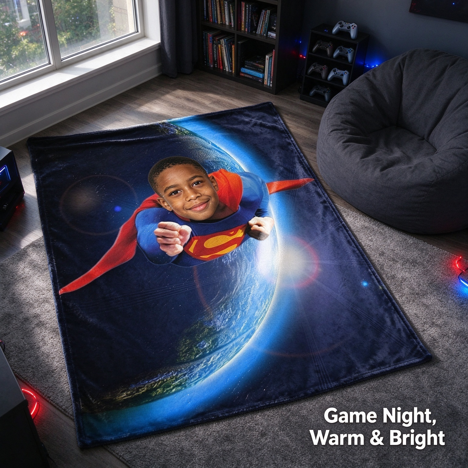 Custom Photo Face Flannel Blanket Personalized Superhero Portrait Plush Throw Lightweight Skin Friendly Cozy Fleece Bed