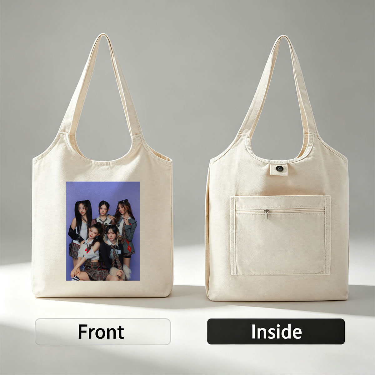 NewJeans School Uniform Concept Photo on Purple Background - Canvas shoulder bags/