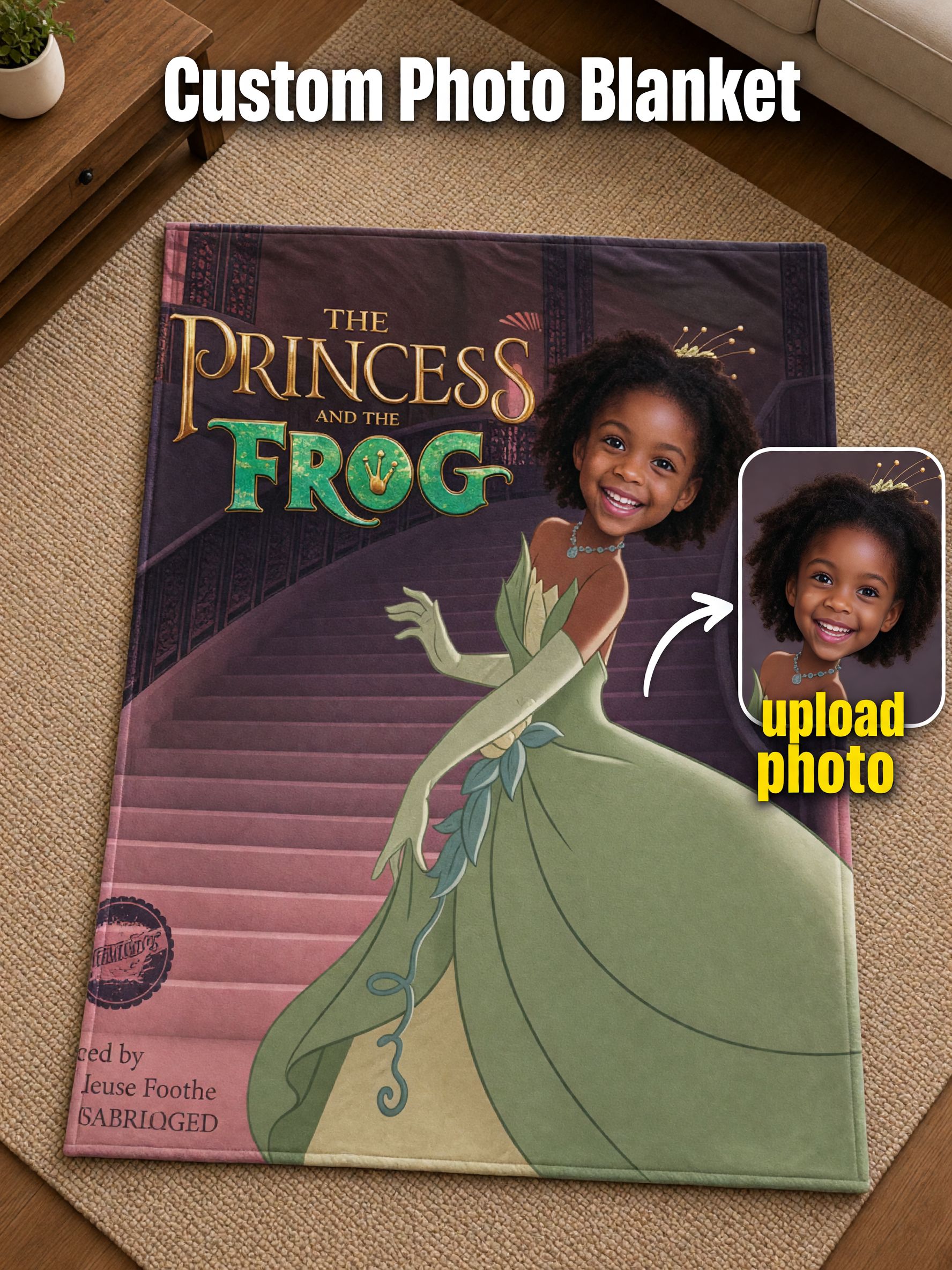 Custom Face Blanket Personalized Princess Photo Flannel Throw Skin-Friendly Warm Fleece Ideal Cozy Gift