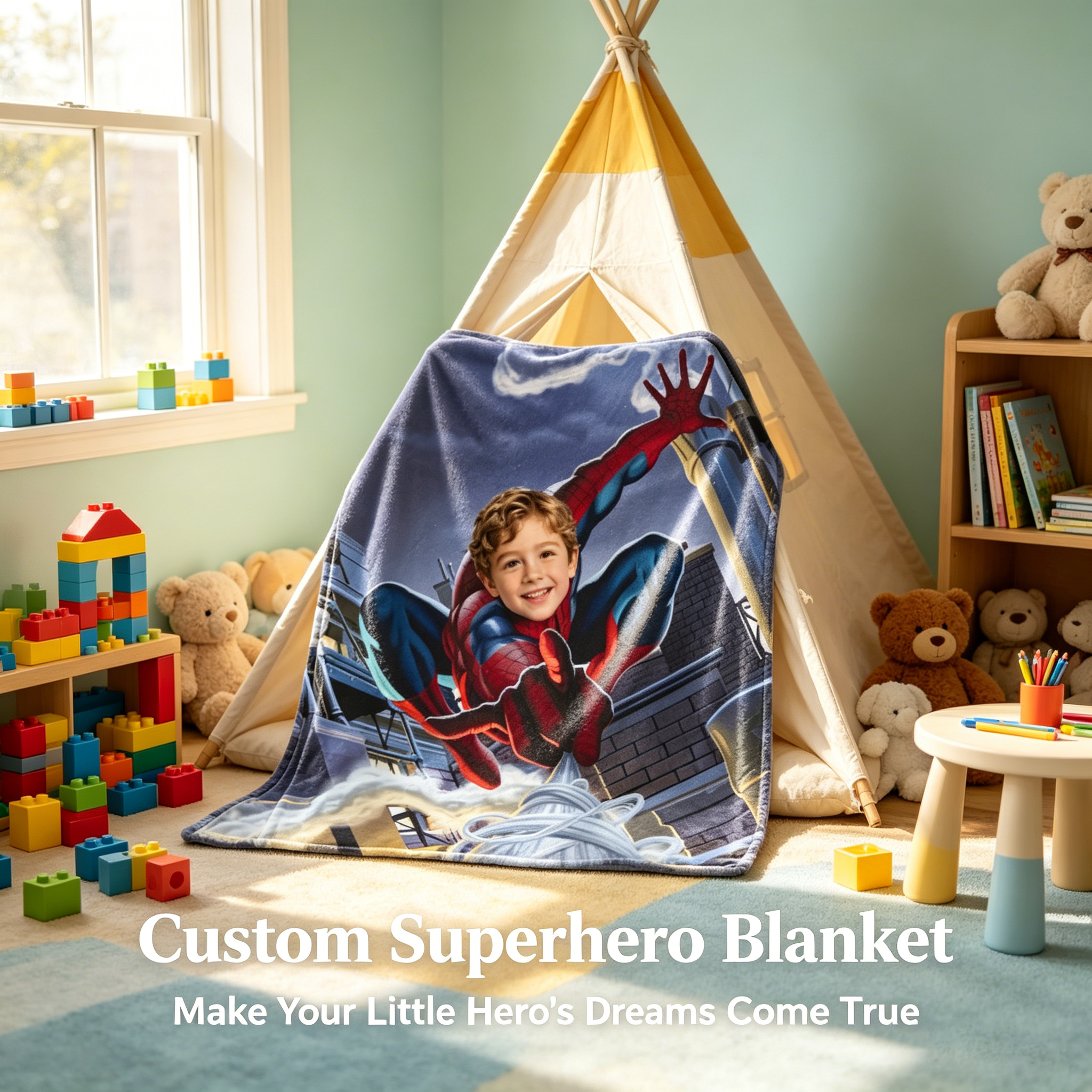 Custom Face Spider‑Man Blanket, Personalized Superhero Photo Throw, Soft Warm Flannel Blanket, Unique Birthday Gift for Kids Boys