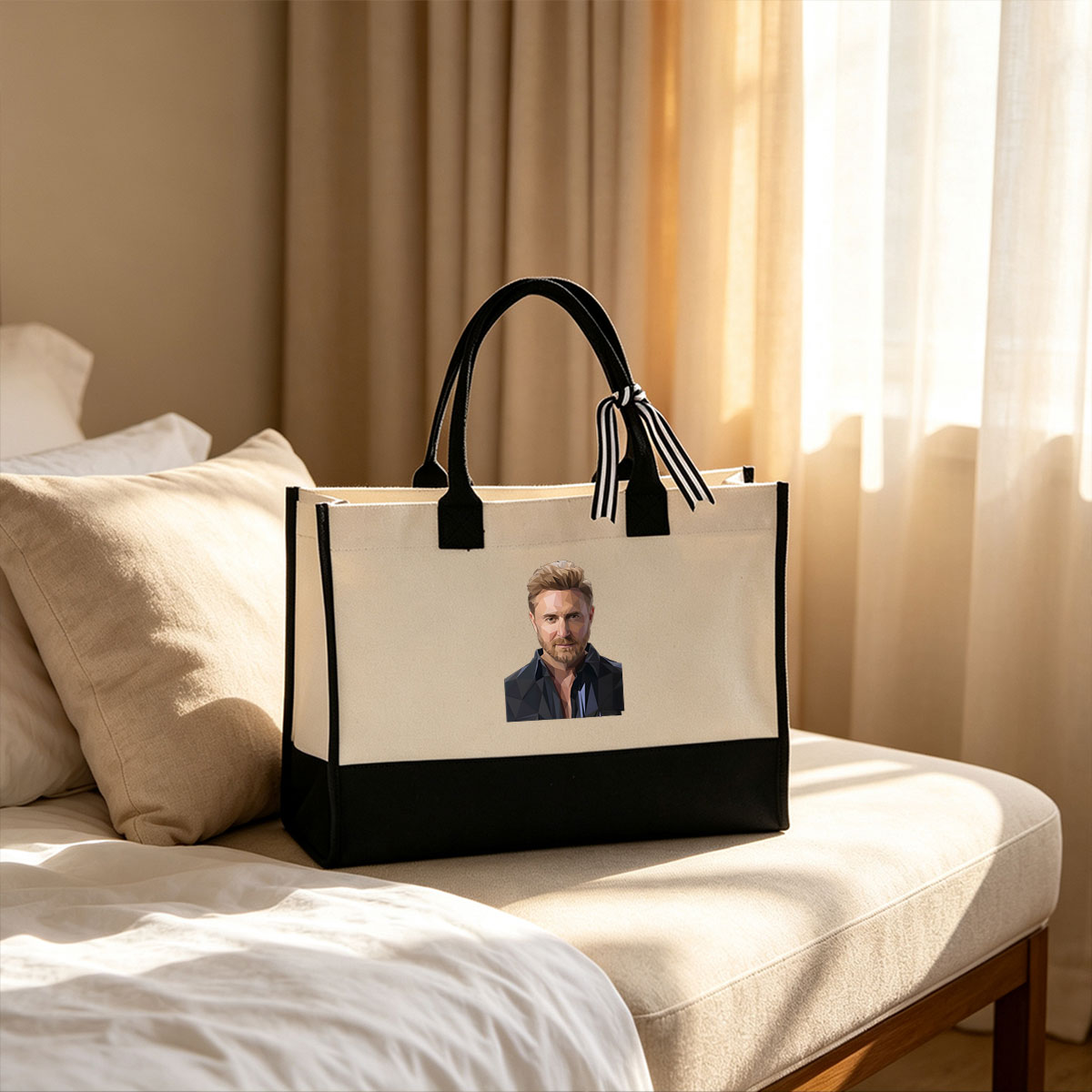 Low-Poly Portrait of a Man with Blonde Hair and Beard - Canvas patchwork gift tote bag
