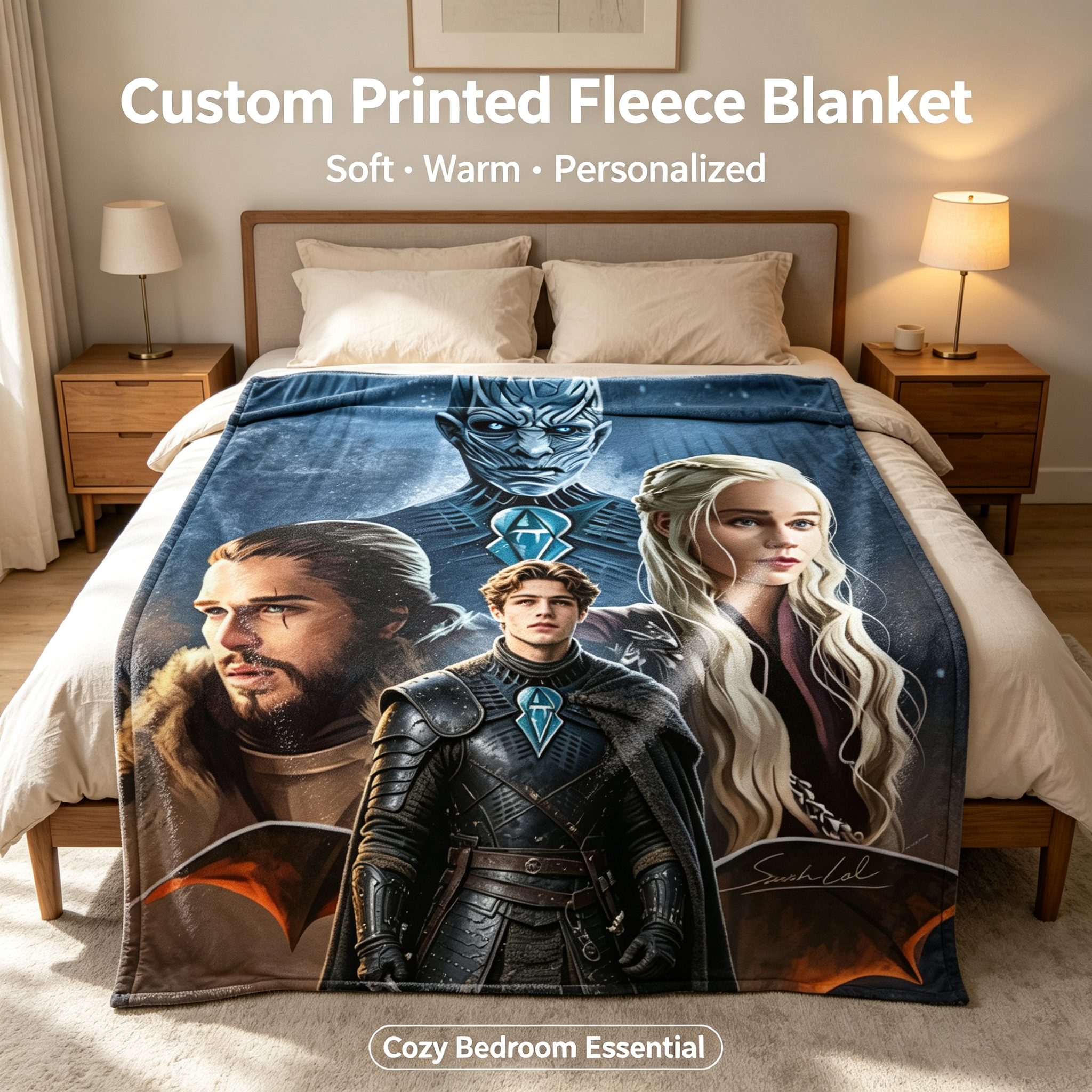 Custom Face Blanket Game of Thrones Characters Flannel Blanket for Couch, Bed, or Travel – Perfect Gift for Fans and Collectors