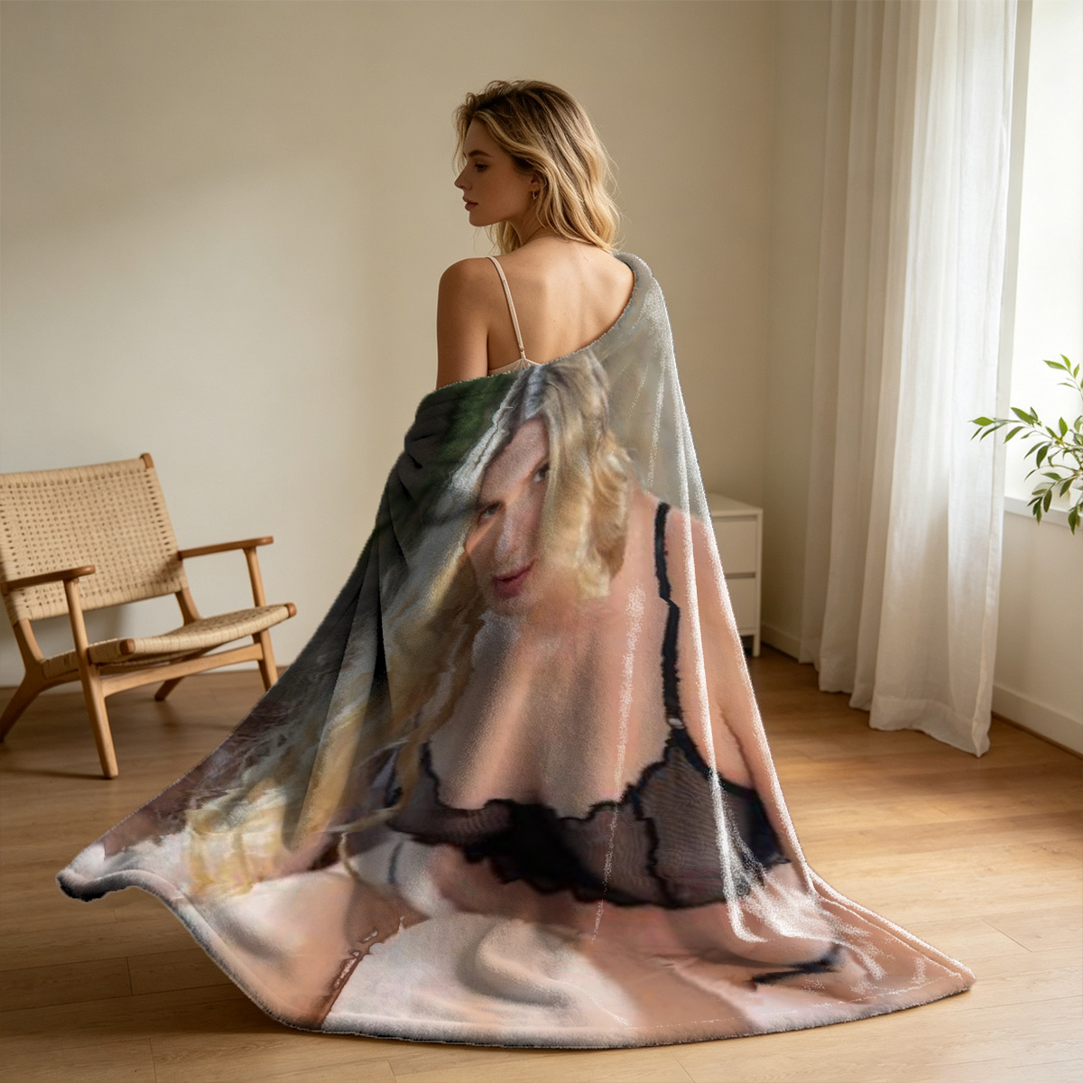 Sheer White Lingerie Robe Portrait - Blanket