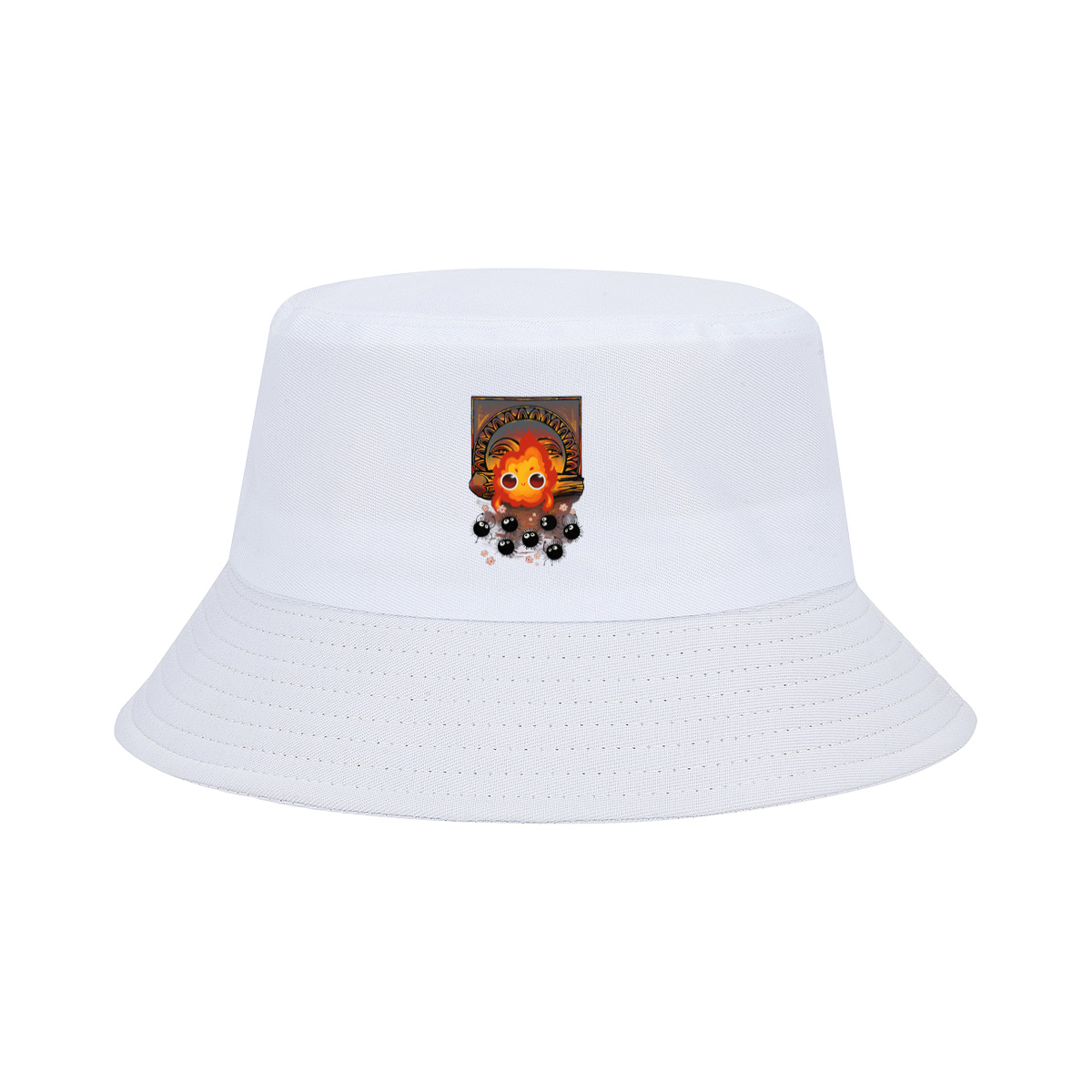 Cute Flame Character with Black Spiky Creatures and Ancient Mask Background - Fisherman's Hat