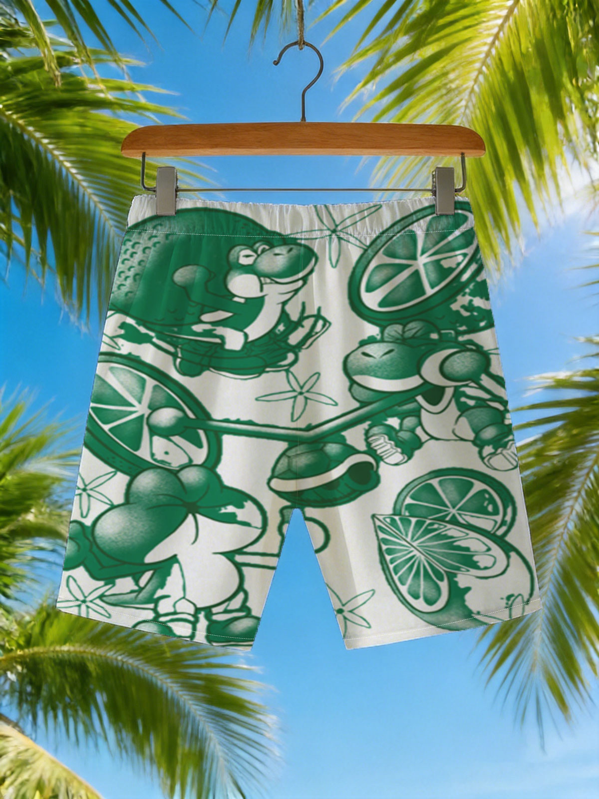 Green Koopas Riding Citrus Bikes with Starbursts -  Beach shorts