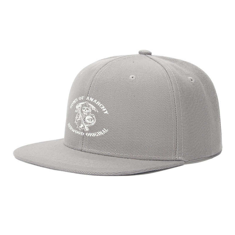 Flat Brim Baseball Cap Sons of Anarchy Reaper Logo Print Streetwear Underground Skate Style for Basketball Court Urban Street Skate Park Wear by Skaters Rappers Street Culture Enthusiasts
