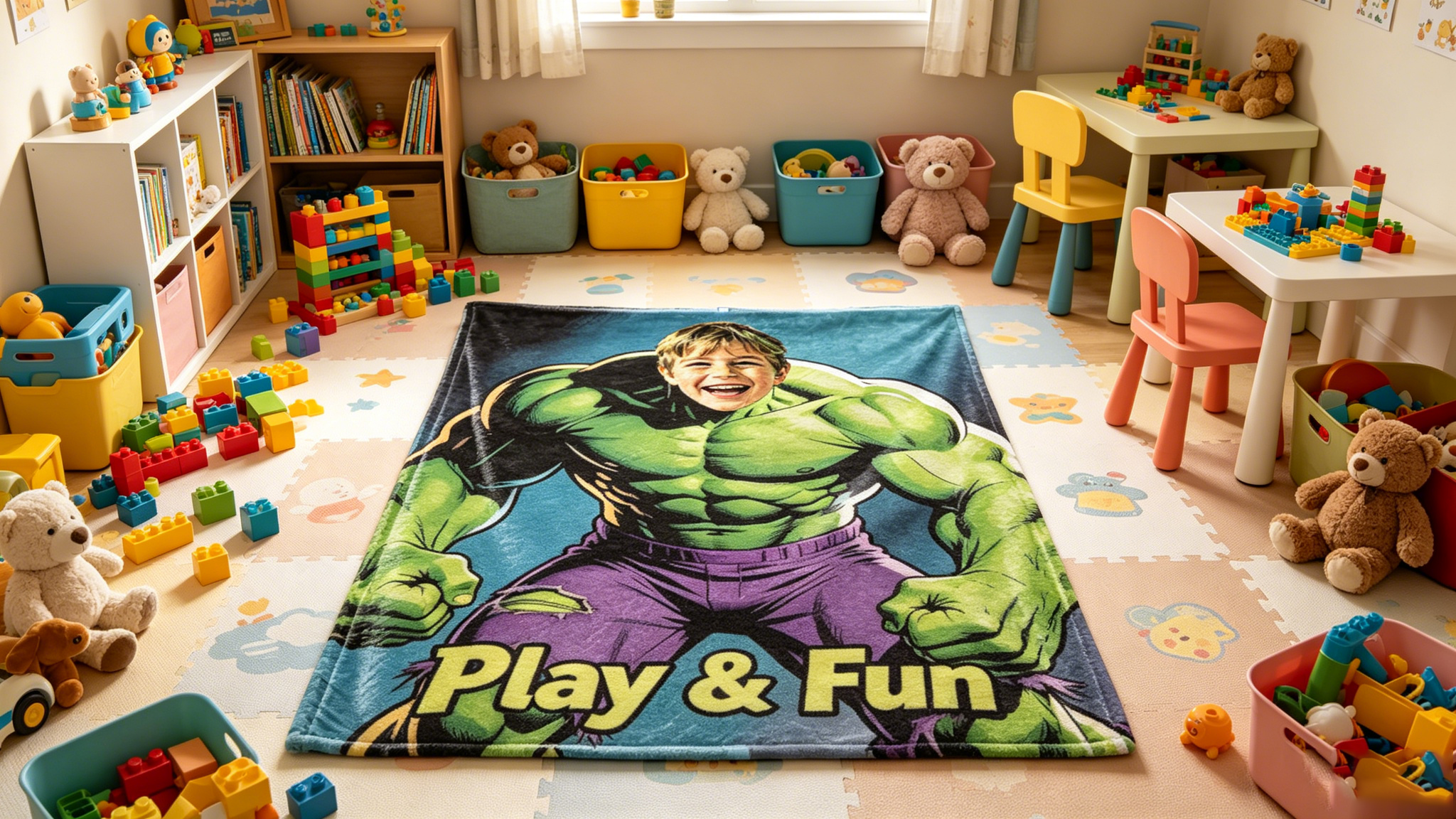 Custom Hulk Personalized Photo Flannel Throw Blanket, Upload Kids Face Superhero Blanket Unique Birthday Gift for Boys