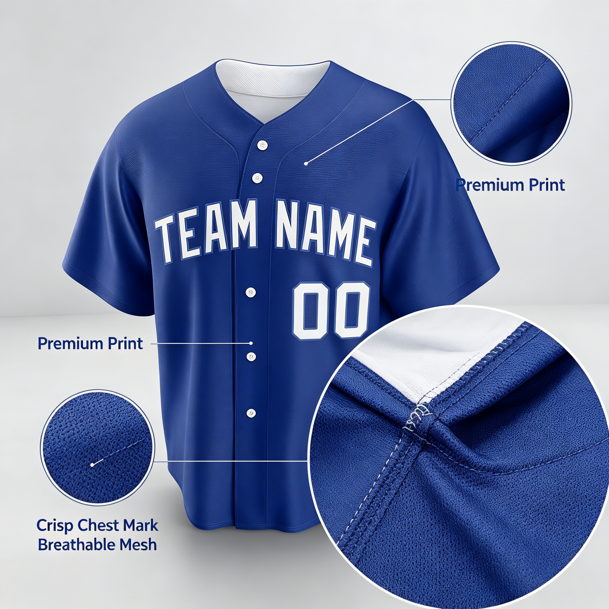 Custom Printed Chicago Vintage Bear Style Baseball Jersey Royal Blue Short Sleeve Button Down Shirt for Men and Women