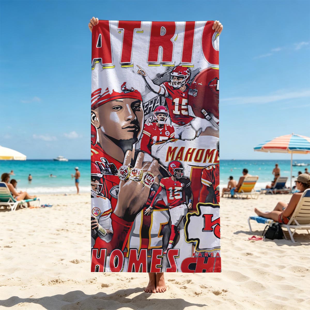 Patrick Mahomes Kansas City Chiefs Football Star Collage - Beach towels