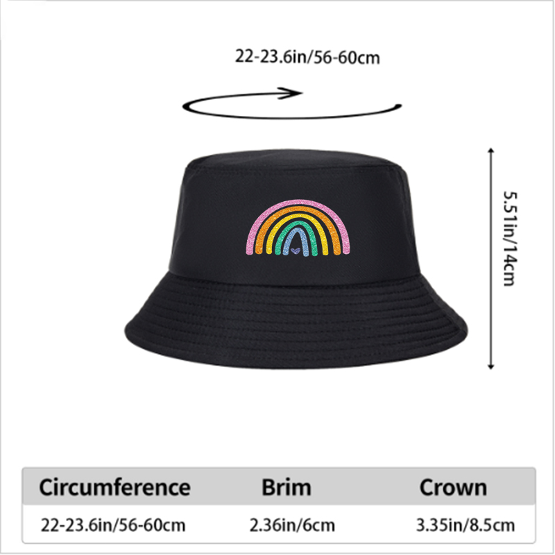 Unisex Classic Bucket Hat with Sparkle Rainbow Print and Heart Design - Perfect for Outdoor Activities, Beach, Travel, and Casual Wear - Ideal for Adults Seeking Fun, Fashionable Sun Protection