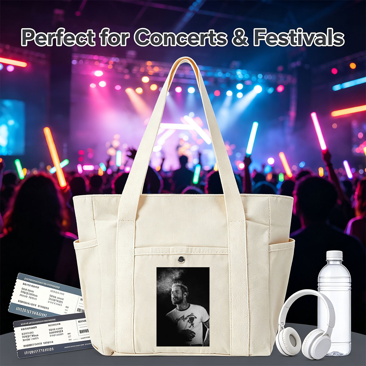 Ryan Tedder Smoking Cigarette on Stage in Black and White Photo - Multi-pocket bags
