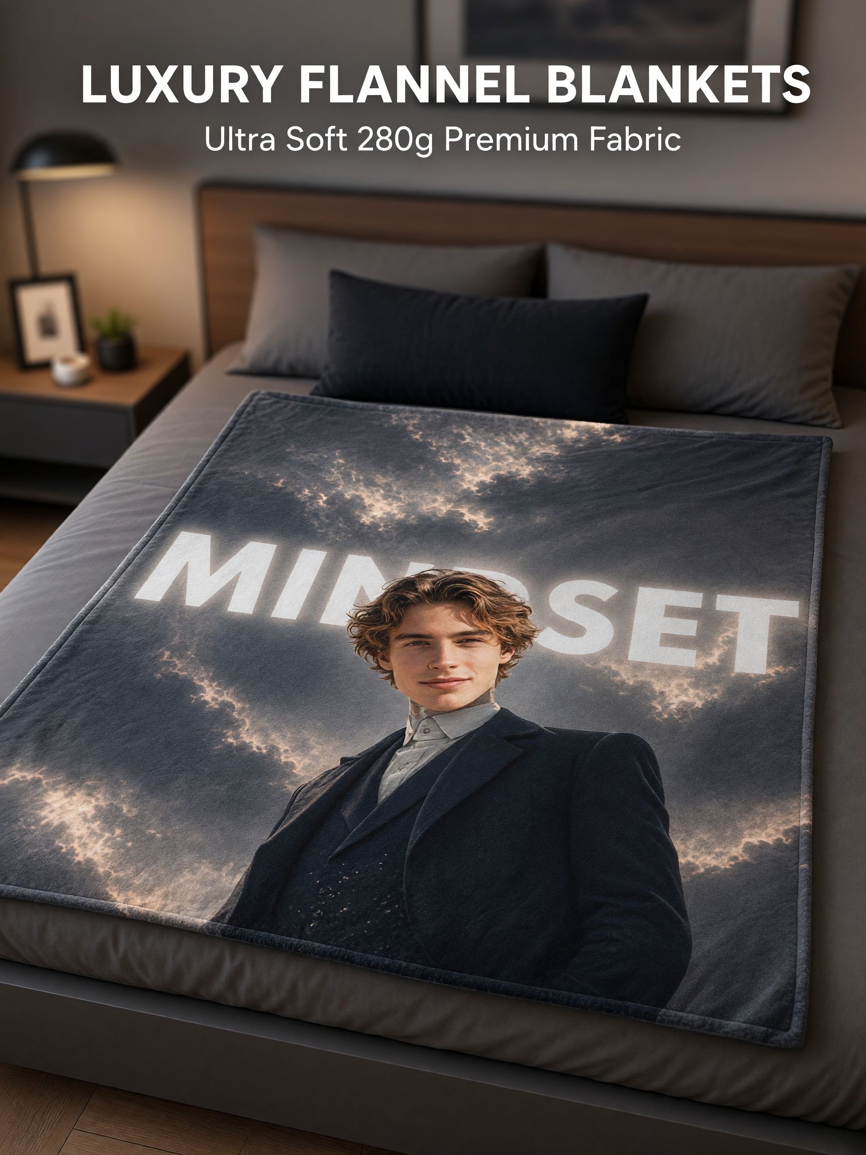 Custom Photo Blanket Personalized Portrait Face Print Ultra Soft Flannel Throw Fleece Blanket for Couch Bed Gift