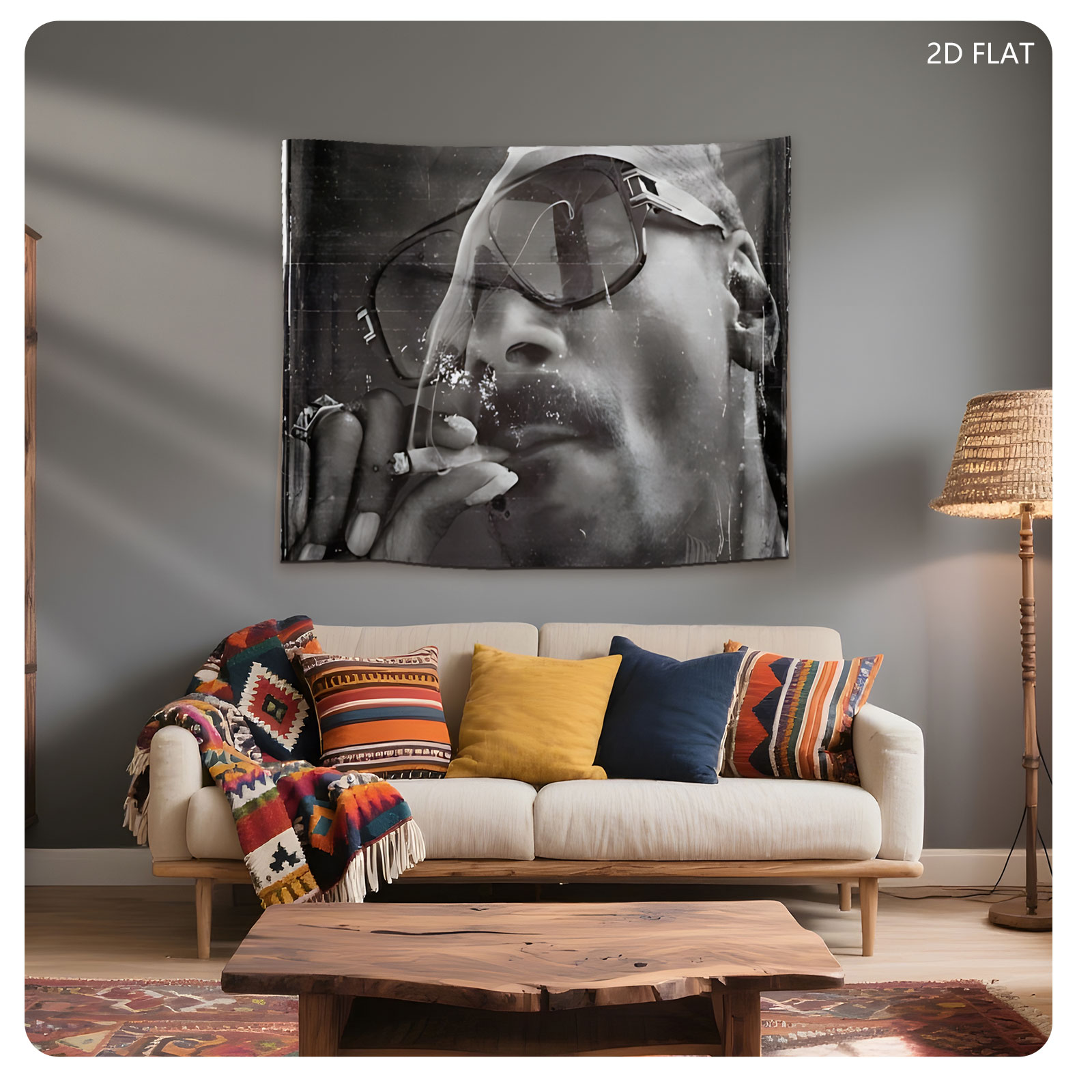 Snoop Dogg Smoking Cigarette in Sunglasses, Black and White Portrait - Tapestry