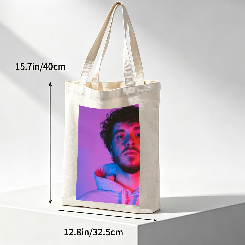 Jack Harlow in a Neon Glow Portrait Wearing a Hoodie with Purple and Pink Lighting - Canvas tote bags