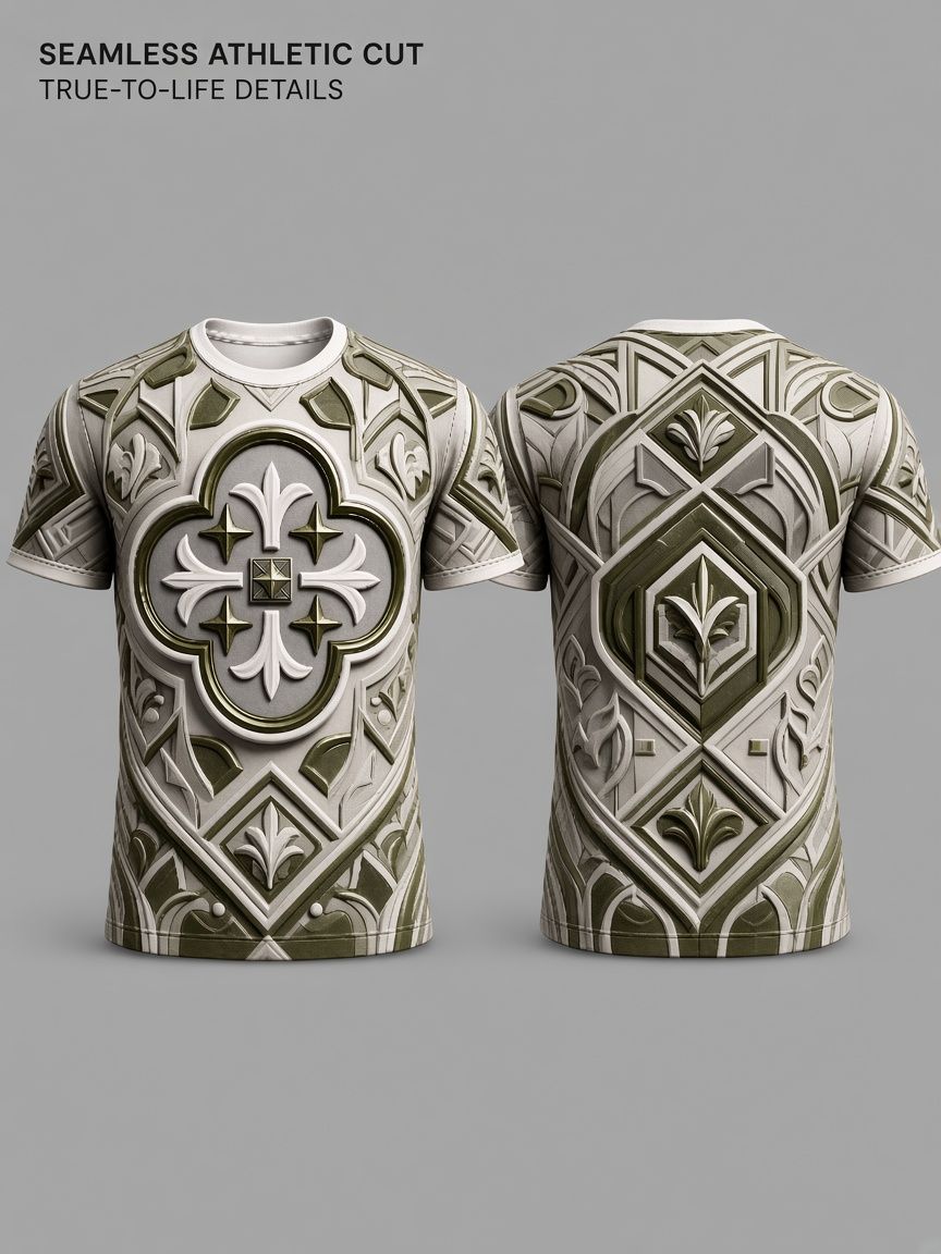 Baroque Stone Relief 3D Optical Illusion Graphic Tee Breathable Athletic Mesh T-Shirt for Casual and Sports Wear