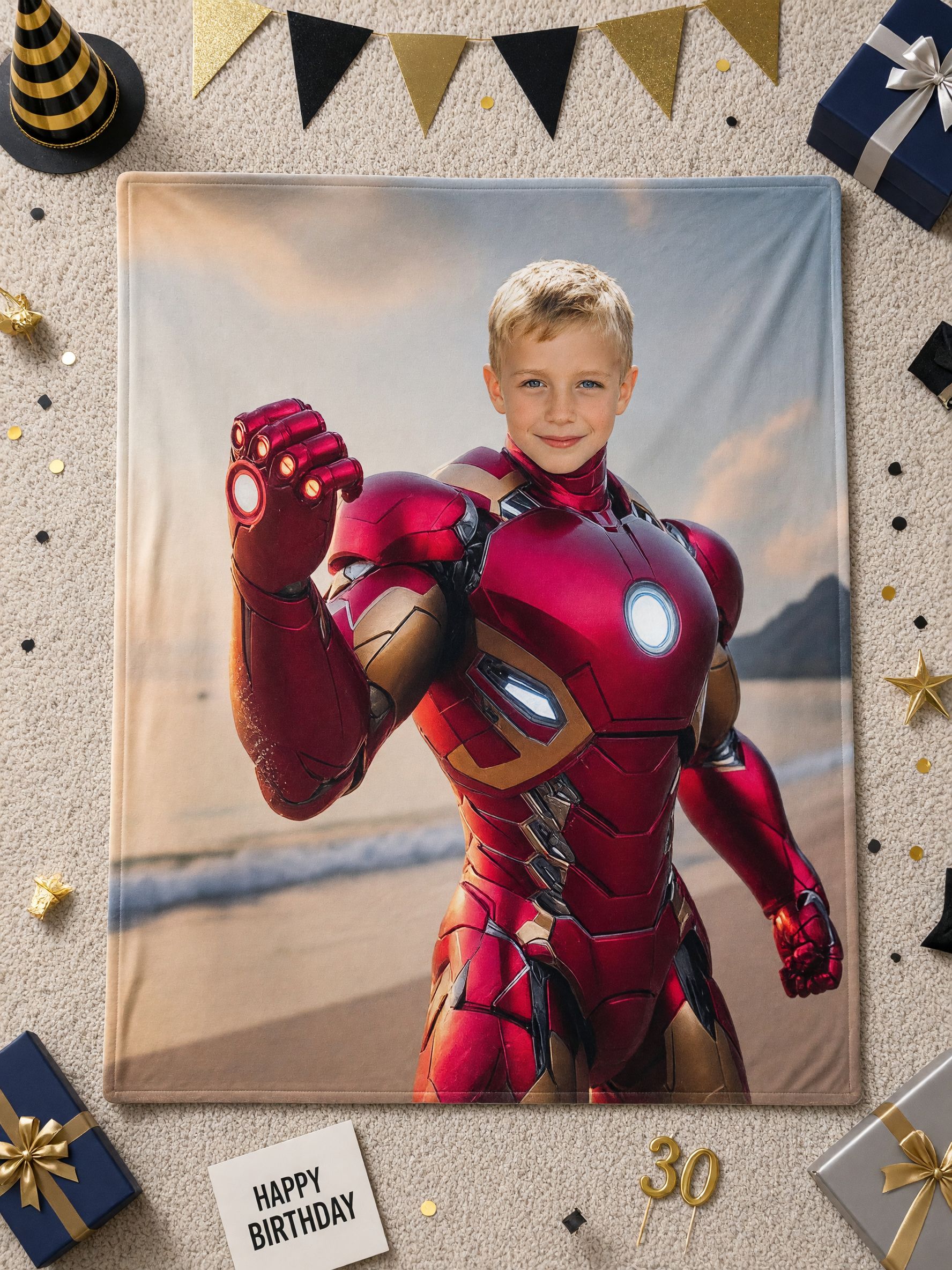 Custom Photo Face Blanket Personalized Armored Superhero Flannel Fleece Throw Soft Skin-Friendly Cozy Keepsake Gift for
