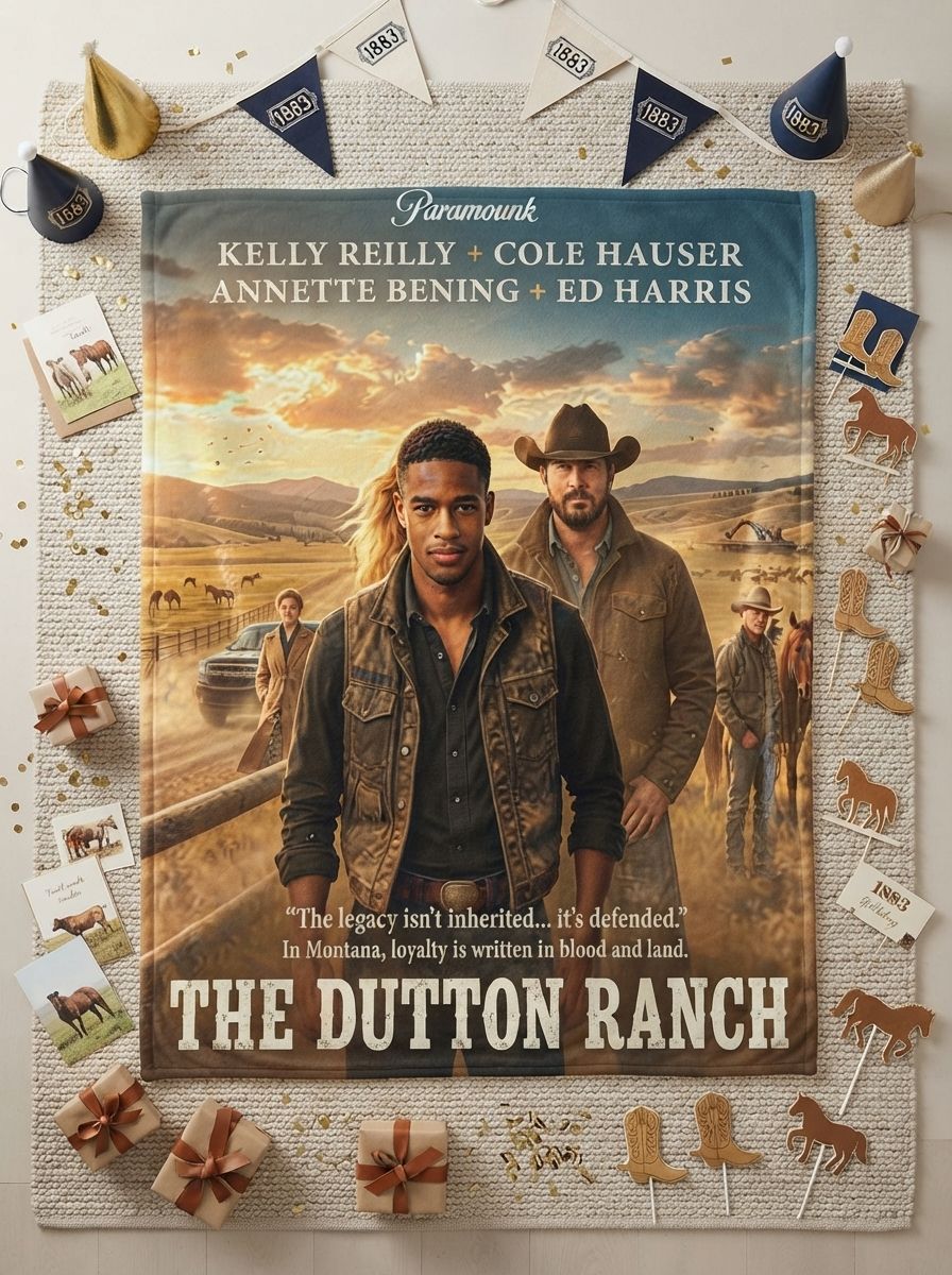 Custom Photo Face Blanket Personalized Western Ranch Movie Poster Ultra Soft Flannel Throw Lightweight Cozy Gift Bed