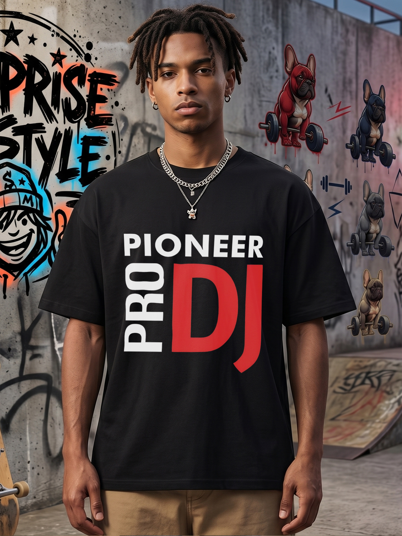 Men's Pioneer Pro DJ Print T-Shirt Casual Round Neck Summer Lightweight Breathable Short Sleeve Tee for Music Lovers and DJs