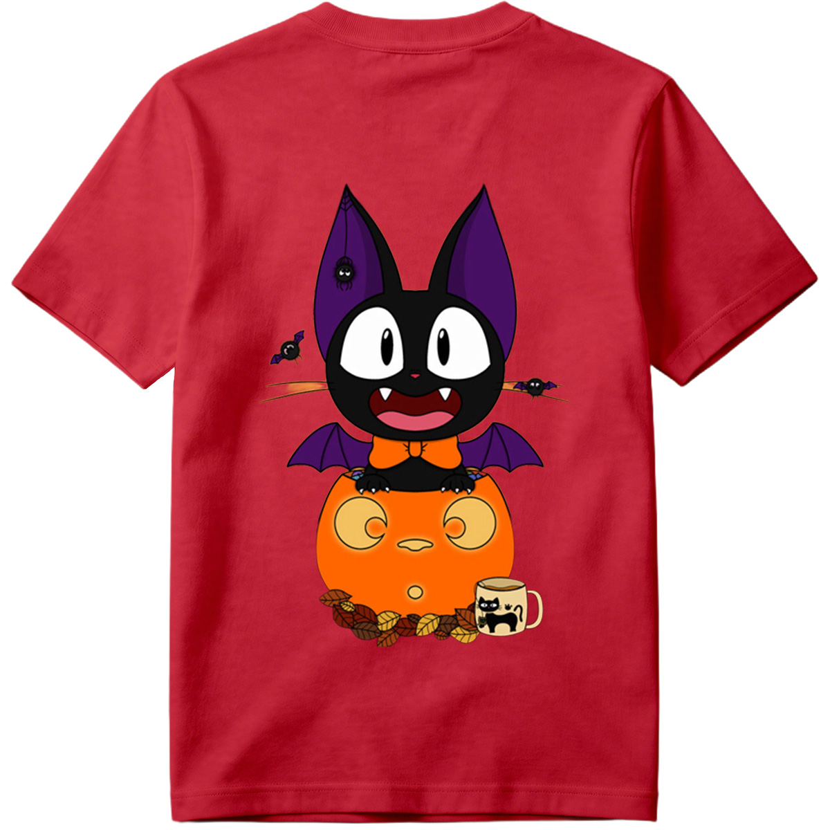 Halloween Cat with Pumpkin and Bat Wings - Tee