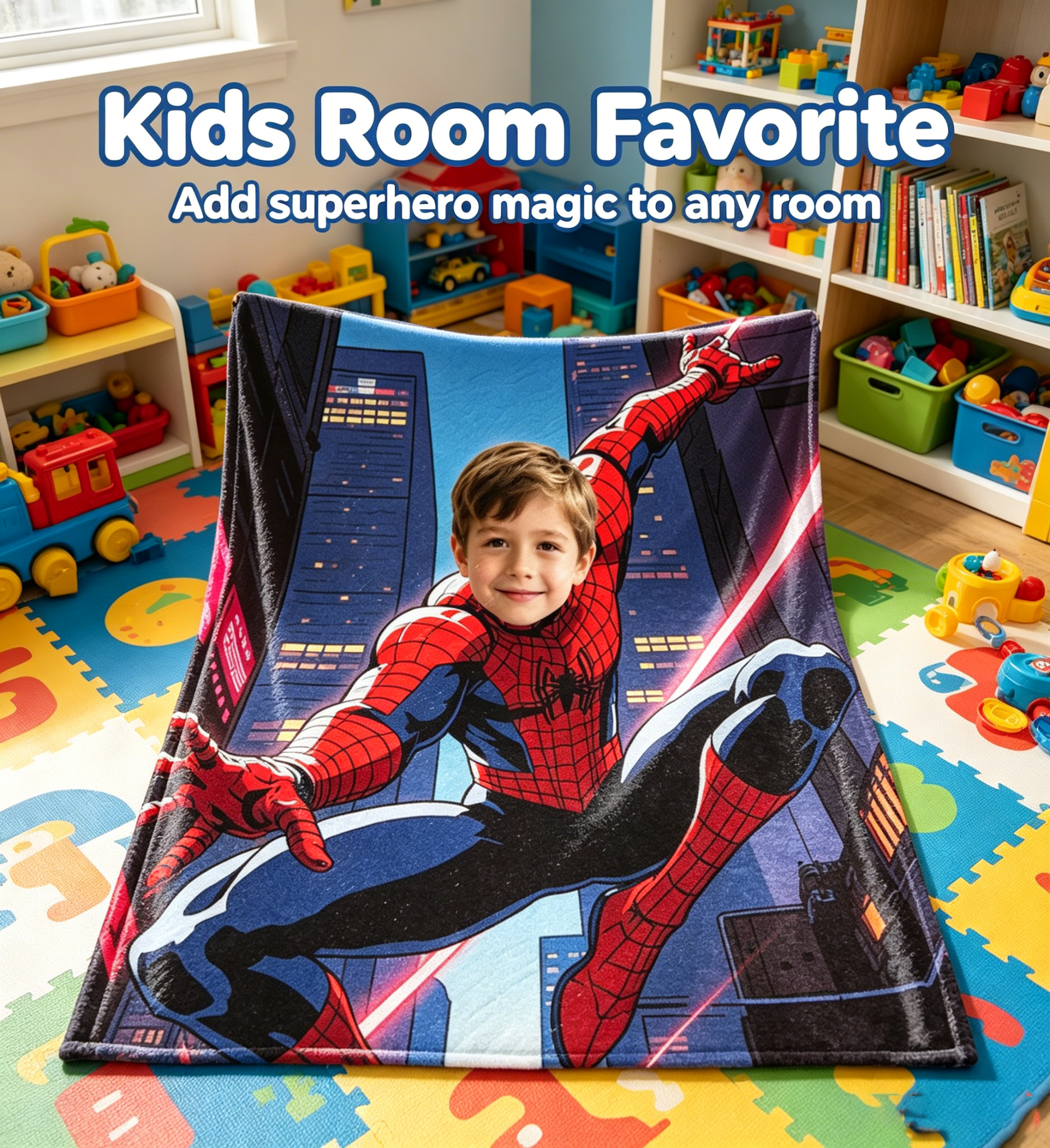 Personalized Custom Spider‑Man Photo Blanket, Upload Your Kid Photo, Superhero Custom Fleece Throw Blanket, Birthday Gift for Boys, 280g Soft Cozy Blanket for Bed Sofa
