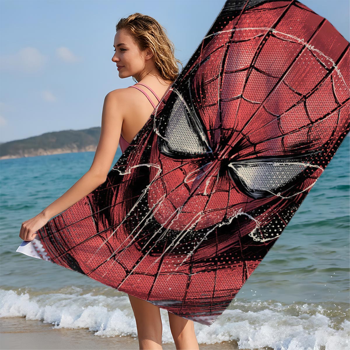 Spider-Man: Iconic Hero in Red and Black Mask Design - Beach towels