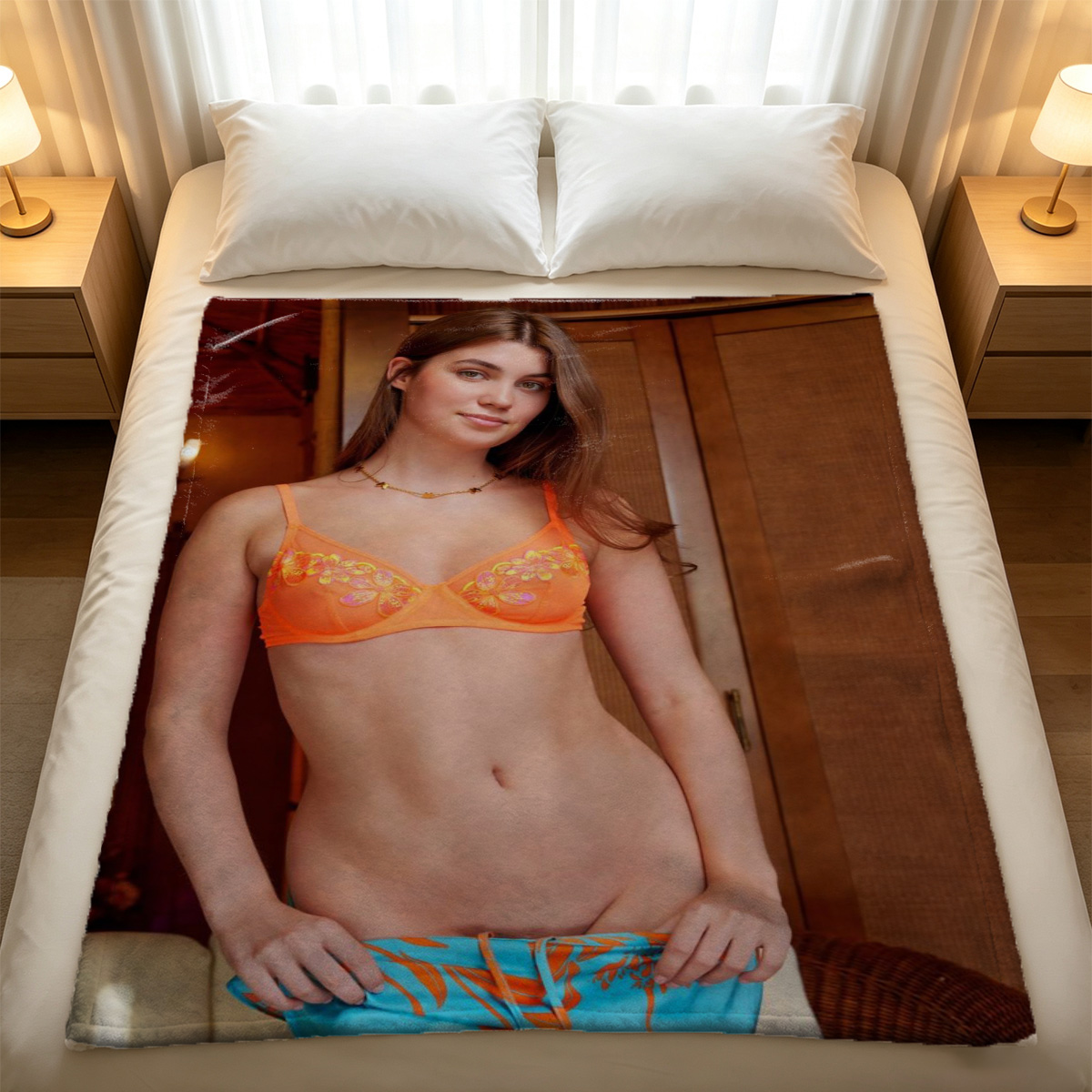 Leopard Print Sheer Robe Kneeling Seduction - Blanket