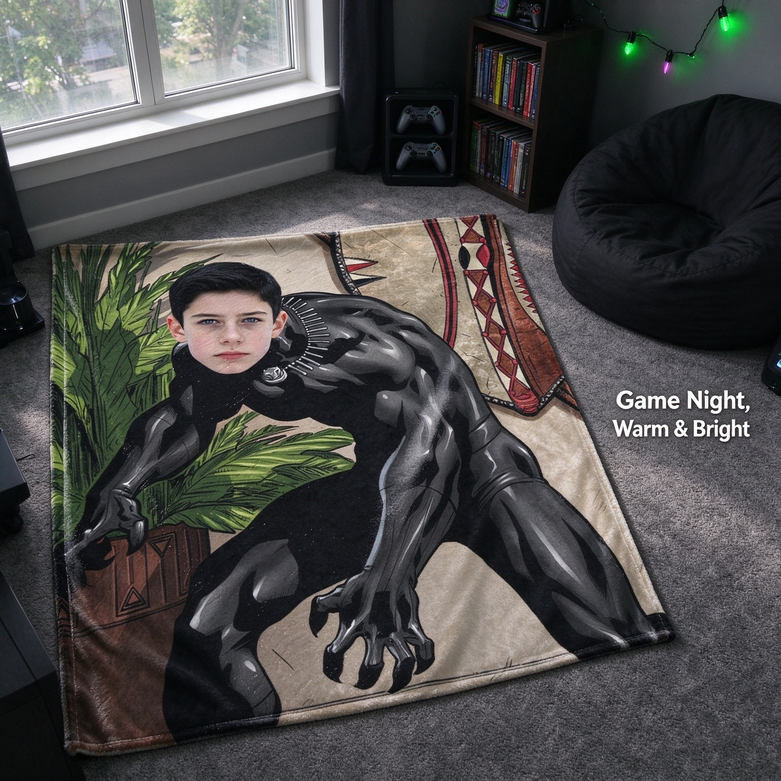 Custom Face Blanket Personalized Photo Comic Warrior Flannel Throw Ultra Soft Cozy Gift for Boys and Kids