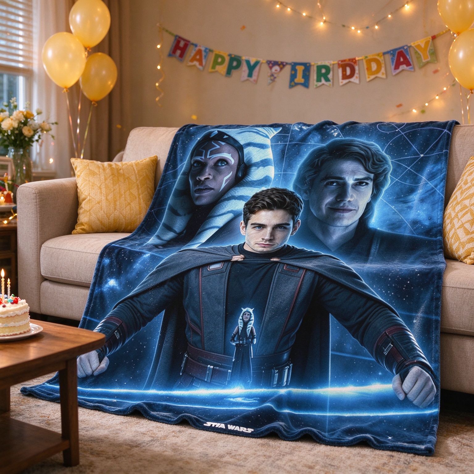 Custom Photo Face Blanket Personalized Sci-Fi Galaxy Portrait Ultra Soft Anti-Pill Warm Flannel Throw