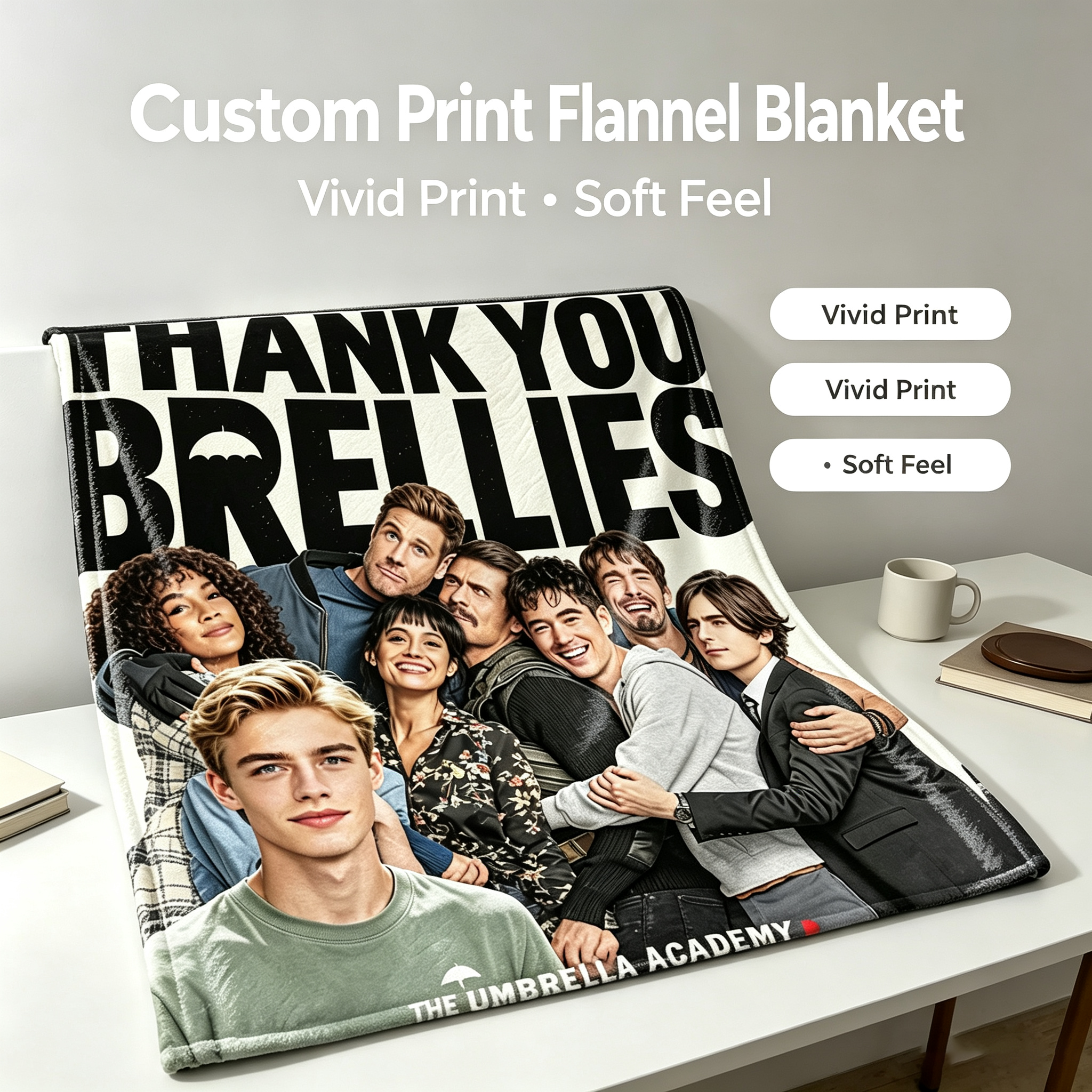 Custom Face Blanket The Umbrella Academy Flannel Blanket for Fans and Gifts – Perfect Cozy Throw for Watching Netflix Series, Ideal Birthday or Holiday Gift