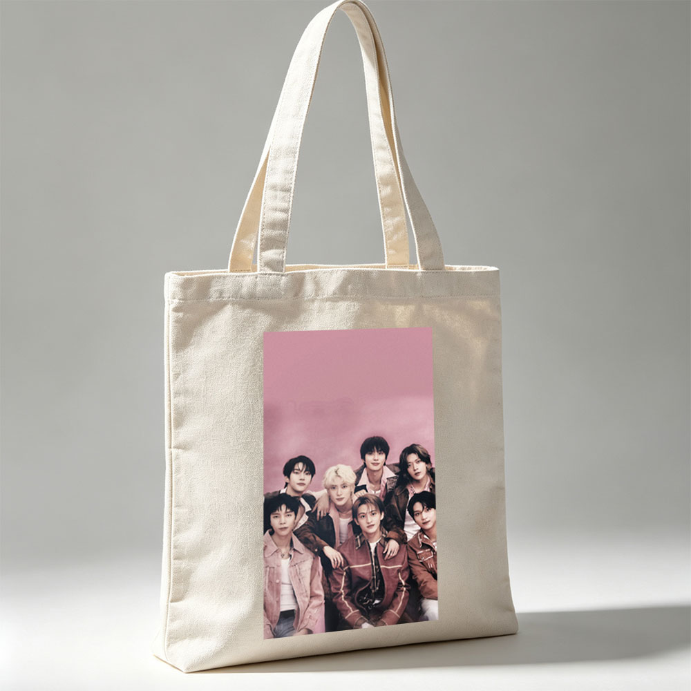SEVENTEEN Group Photo in Cozy Pink Outfits Against Soft Pink Background - Canvas tote bags