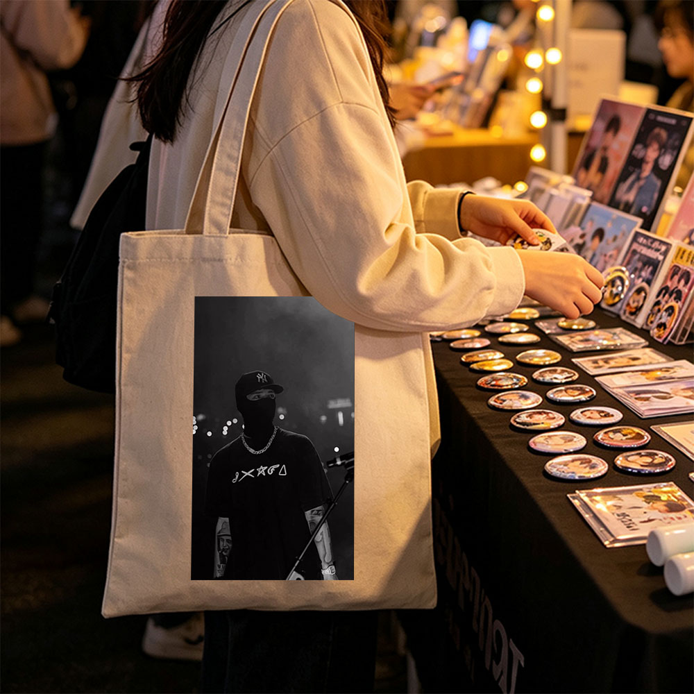 Lil Uzi Vert on Stage in Black and White Performance Shot - Canvas tote bags