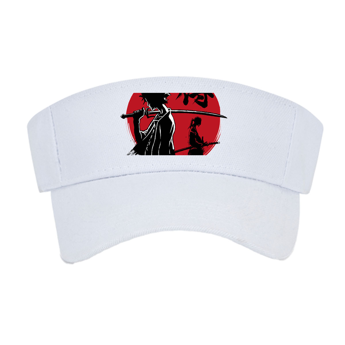 Samurai Silhouettes with Katana Against Red Moon Background -  Visor cap